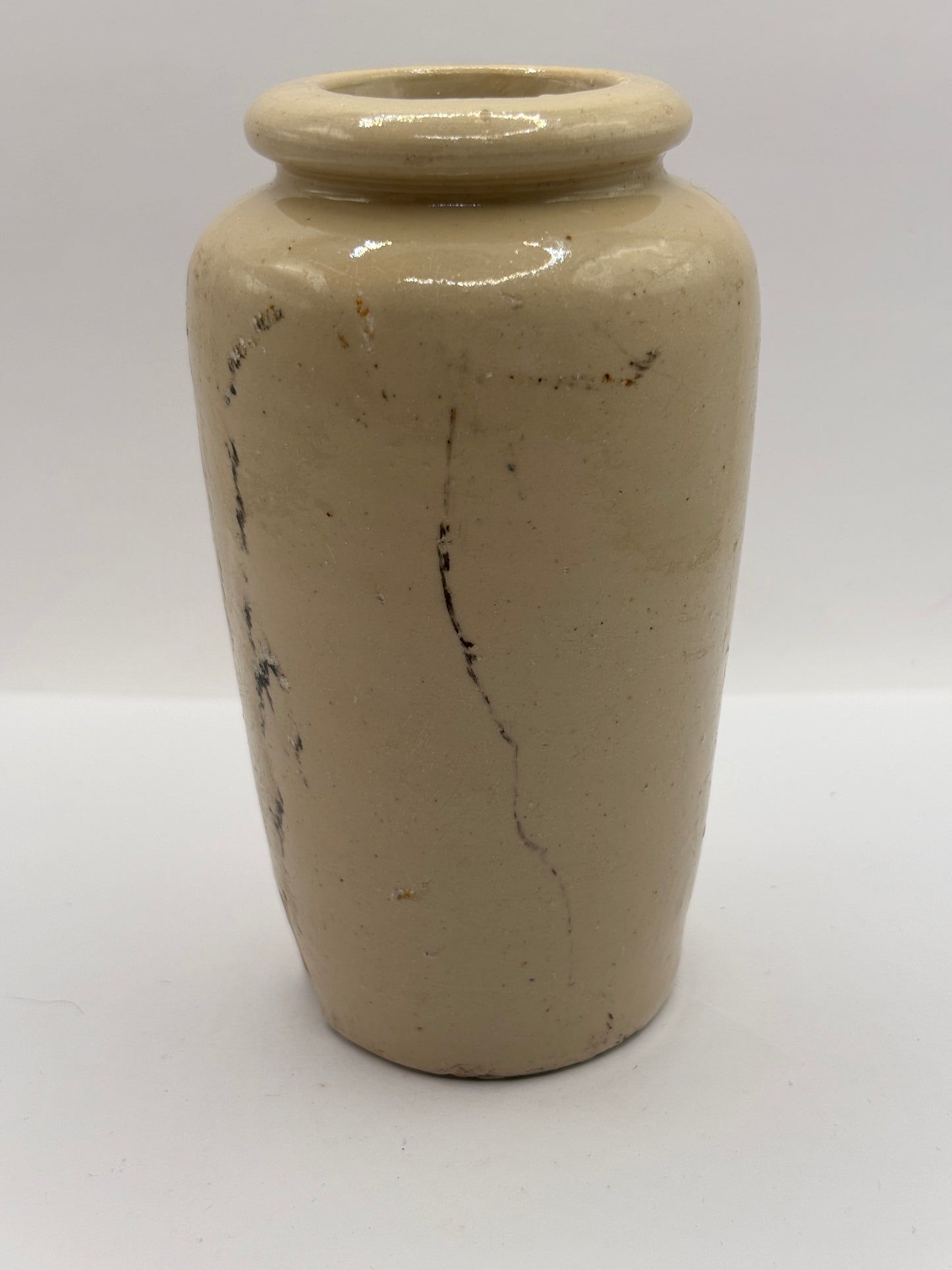 Old advertising cream pot, Galloway preserved cream. Damaged