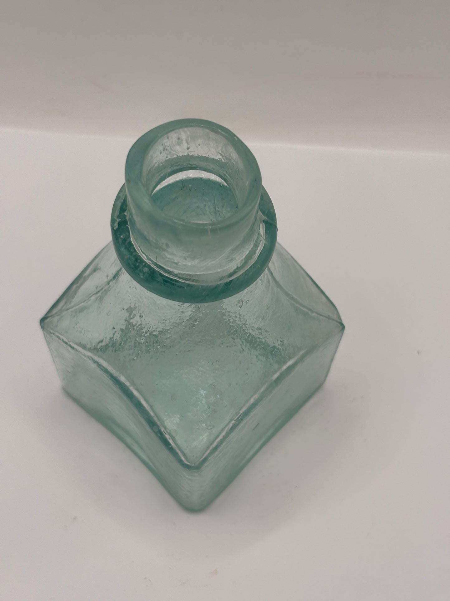 Old tall aqua inkwell,ink bottle. 10.5cms