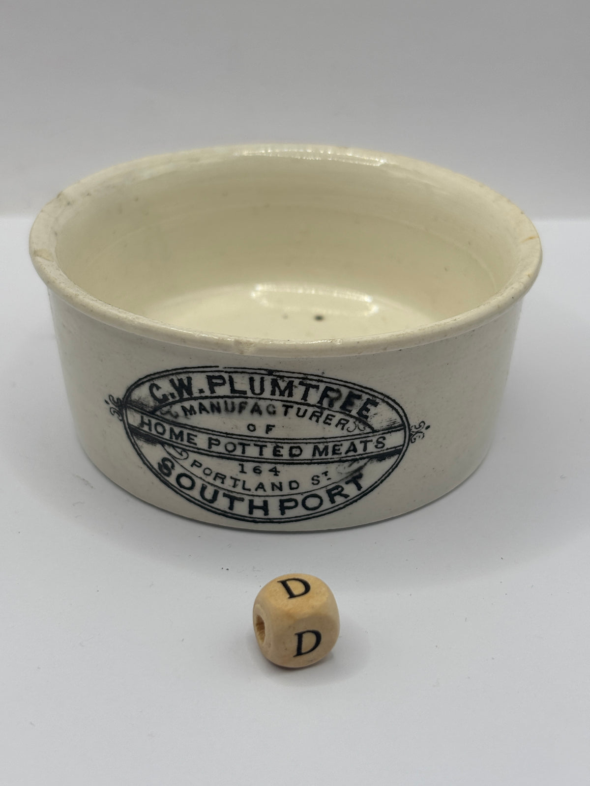 Old advertising meat paste pot, Plumtree home potted meats (D)