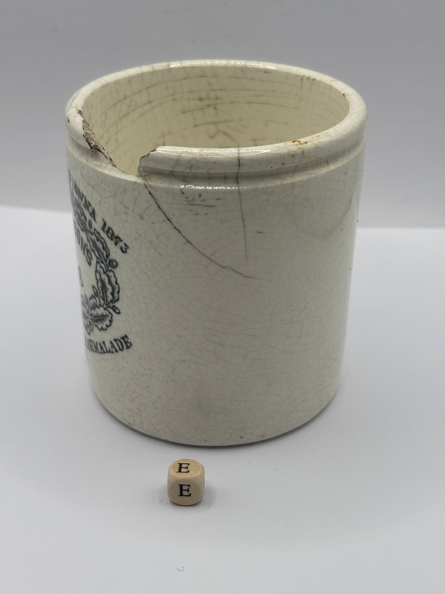 Old 1lb James Keiller Dundee marmalade Jar (E) damaged
