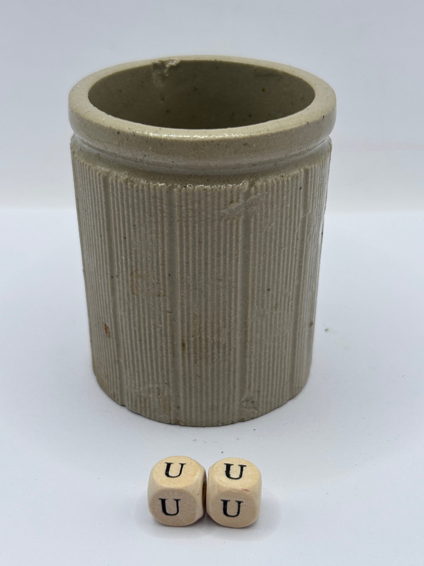Old mini ribbed stoneware jam pot (uu)