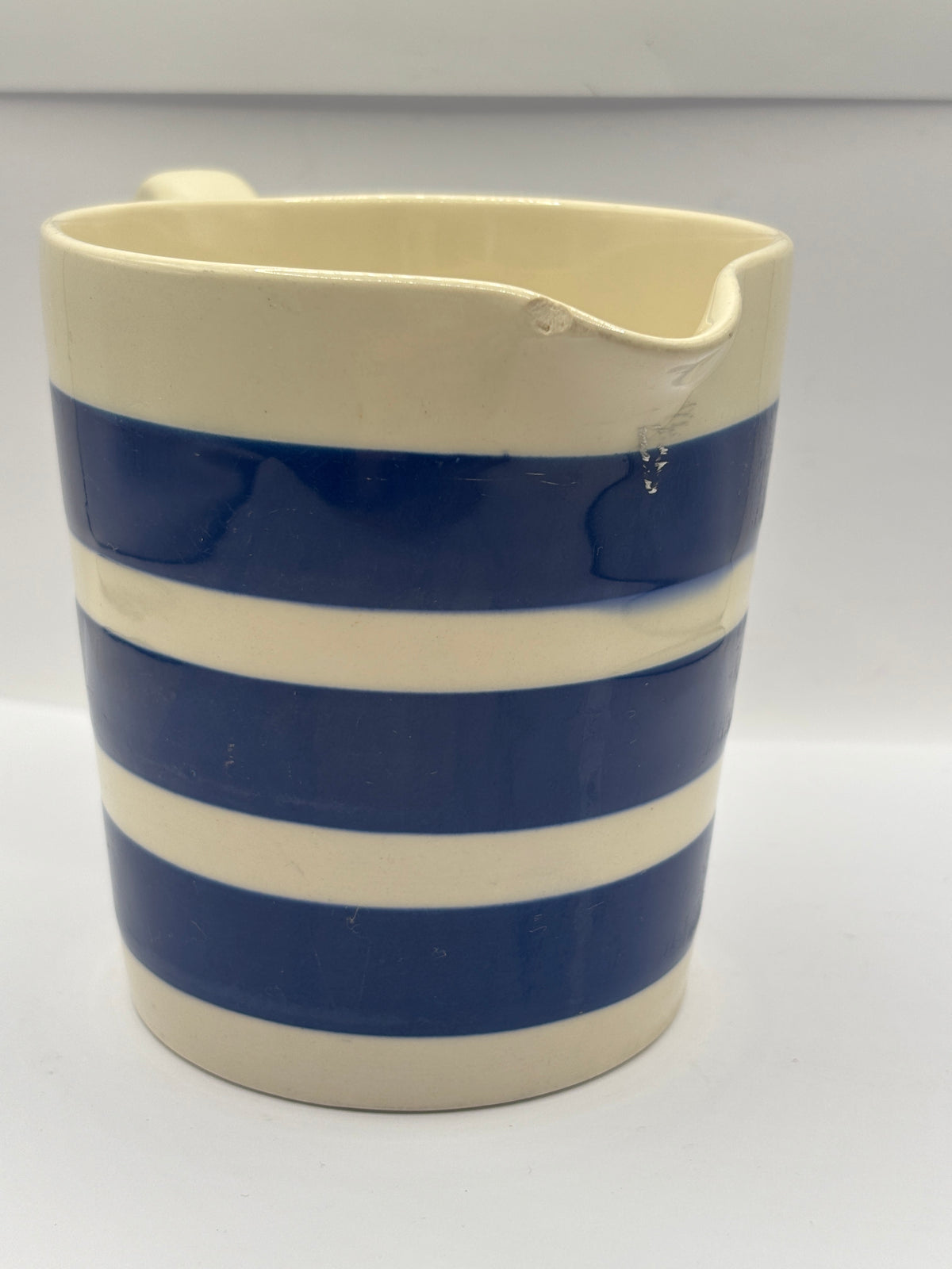 Vintage blue & white striped milk jug