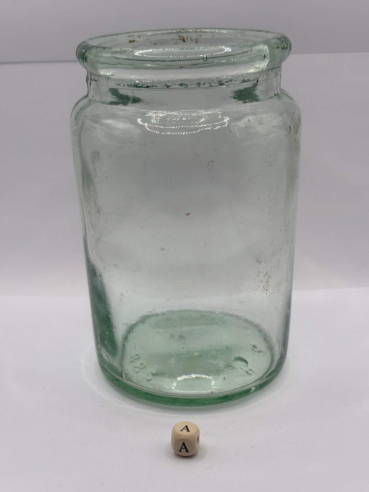 Old 2lb aqua glass pickle jar, preserve jar (a)
