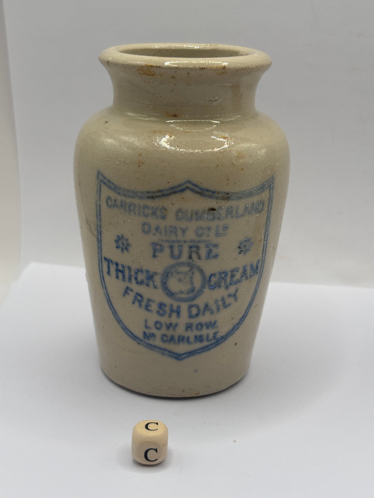 Old advertising cream pot, Carricks Cumberland dairy (c)