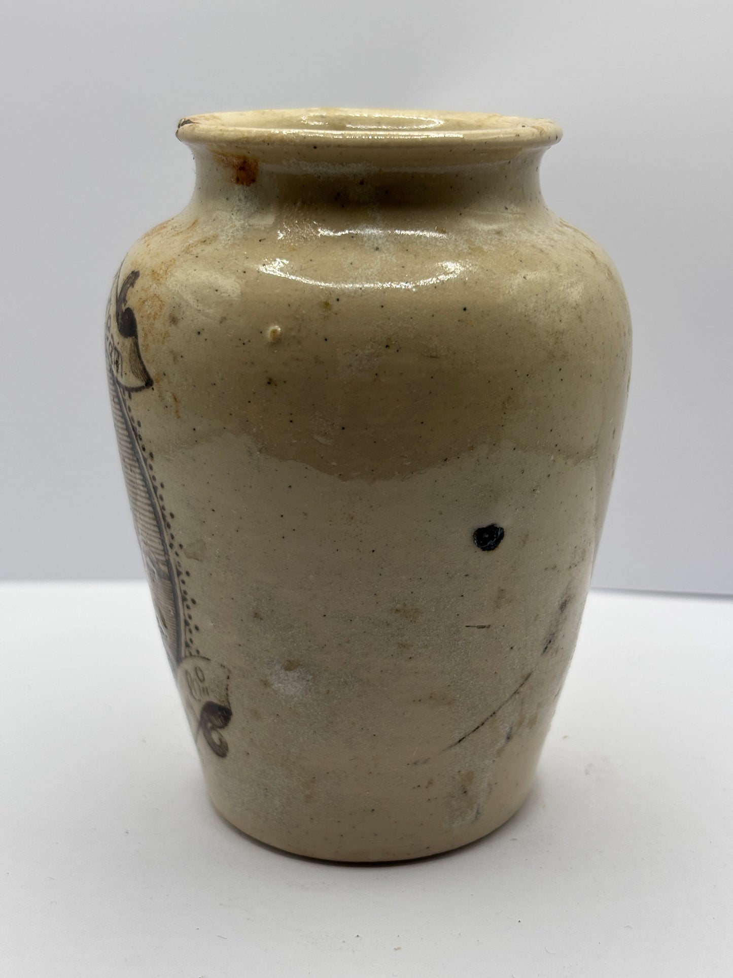 Old Stranraer rich preserved cream pot, milk maid. Serpia print, damaged