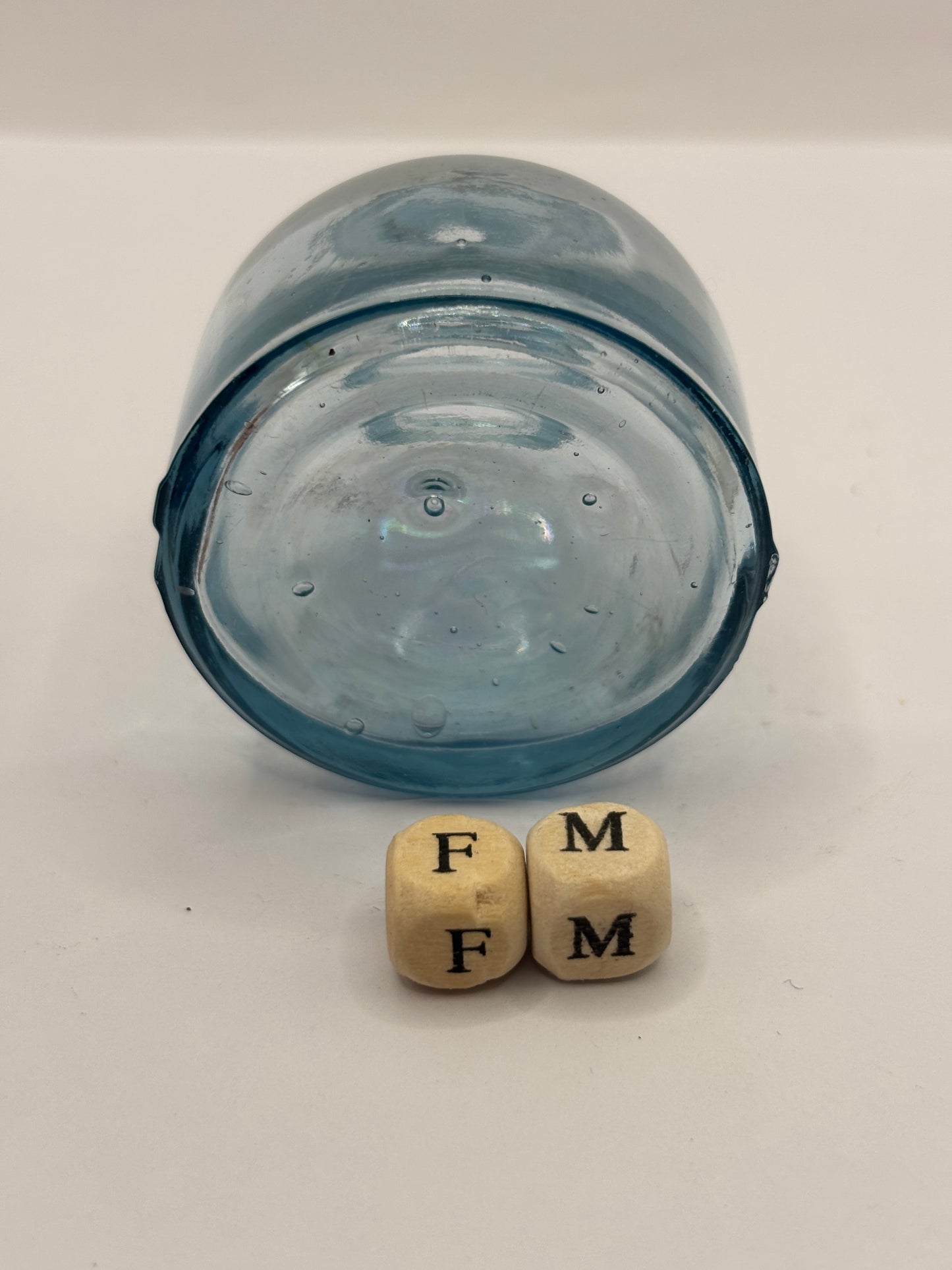 Old blue glass ink bottle, inkwell (fm)