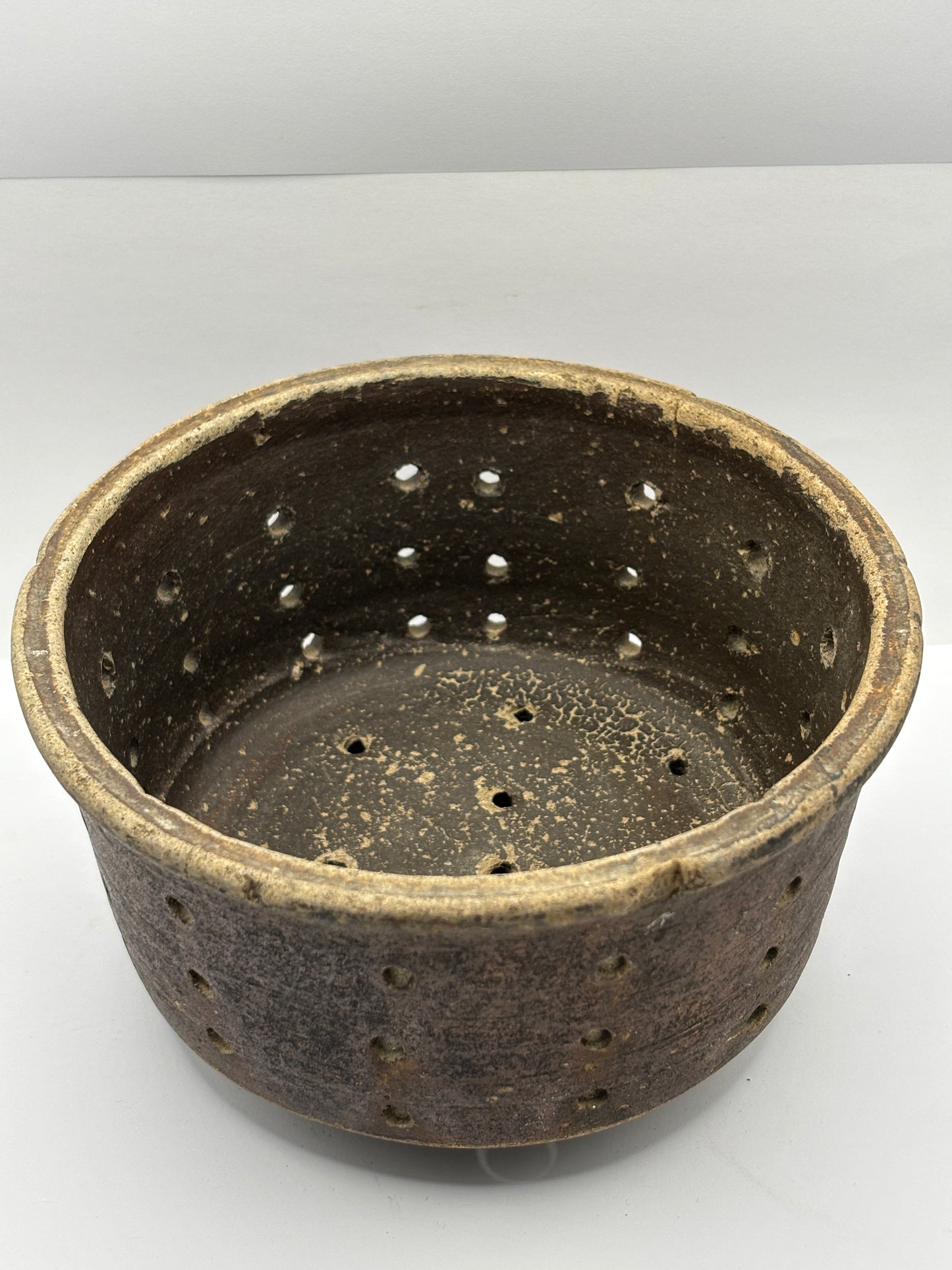 Old large french stoneware cheese strainer