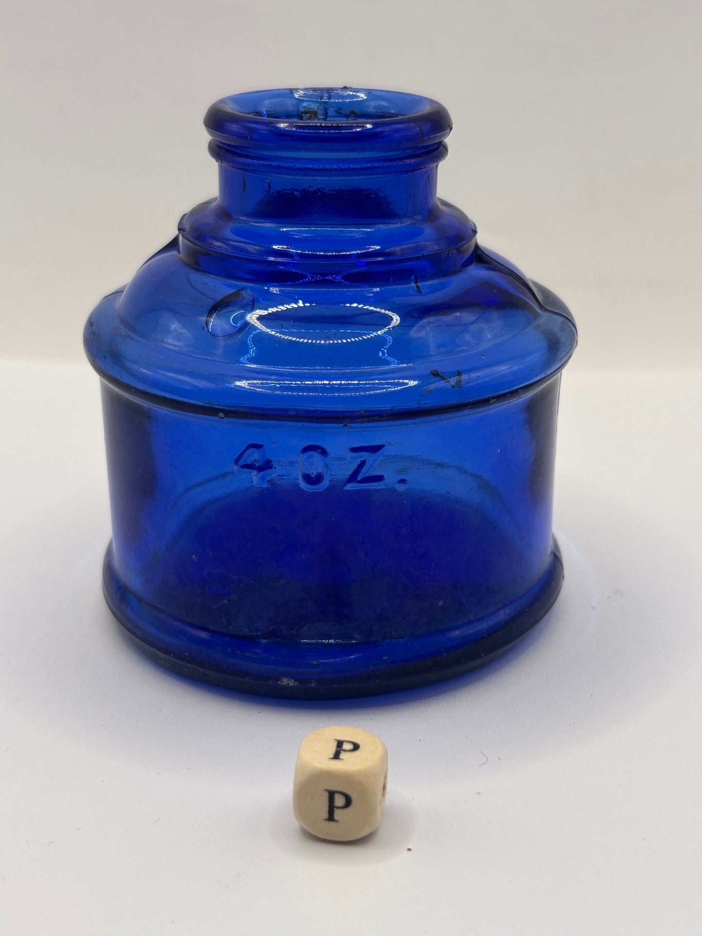 Old blue glass ink bottle, inkwell (P)