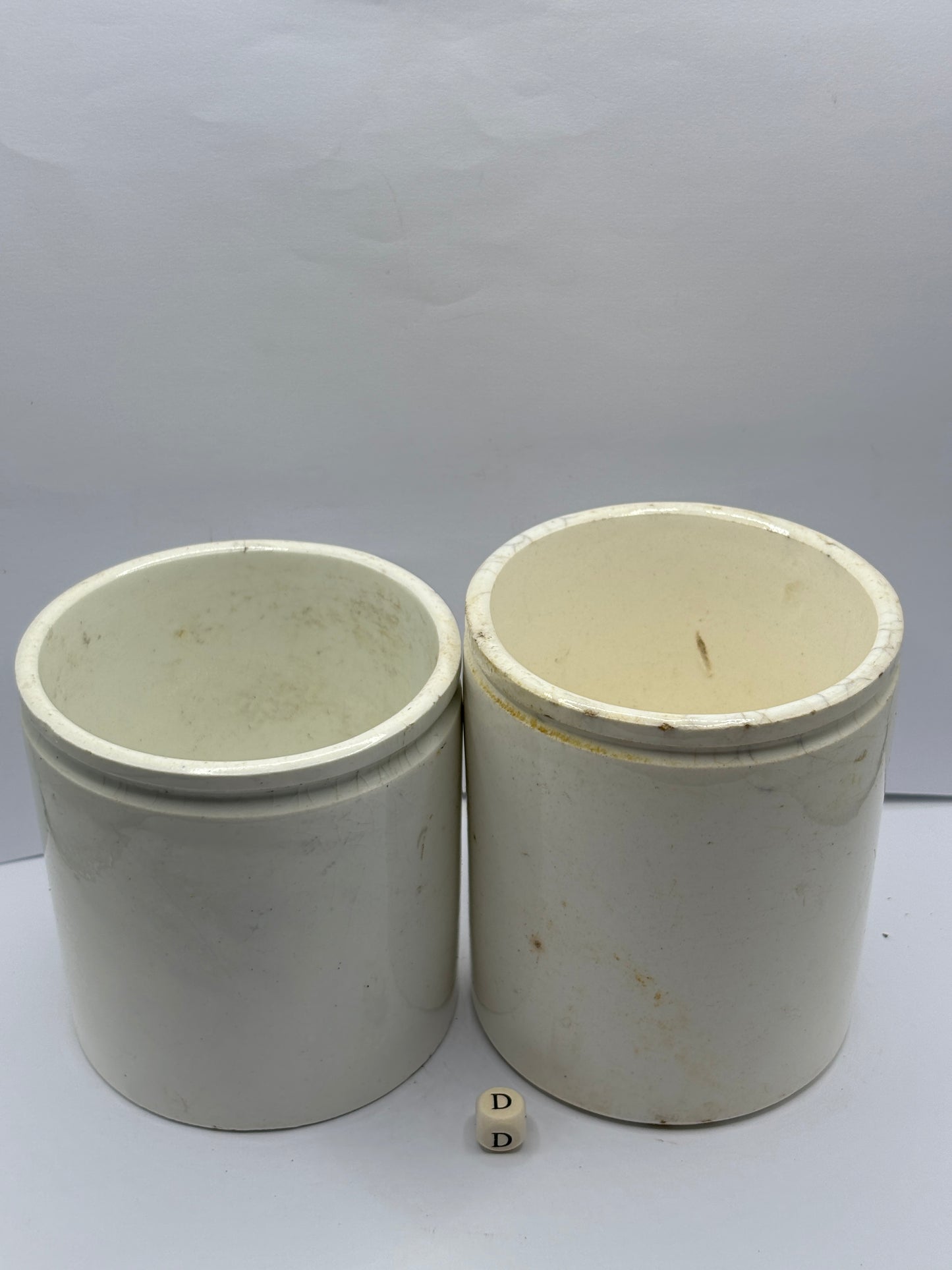 2 old stoneware preserve pots (D)