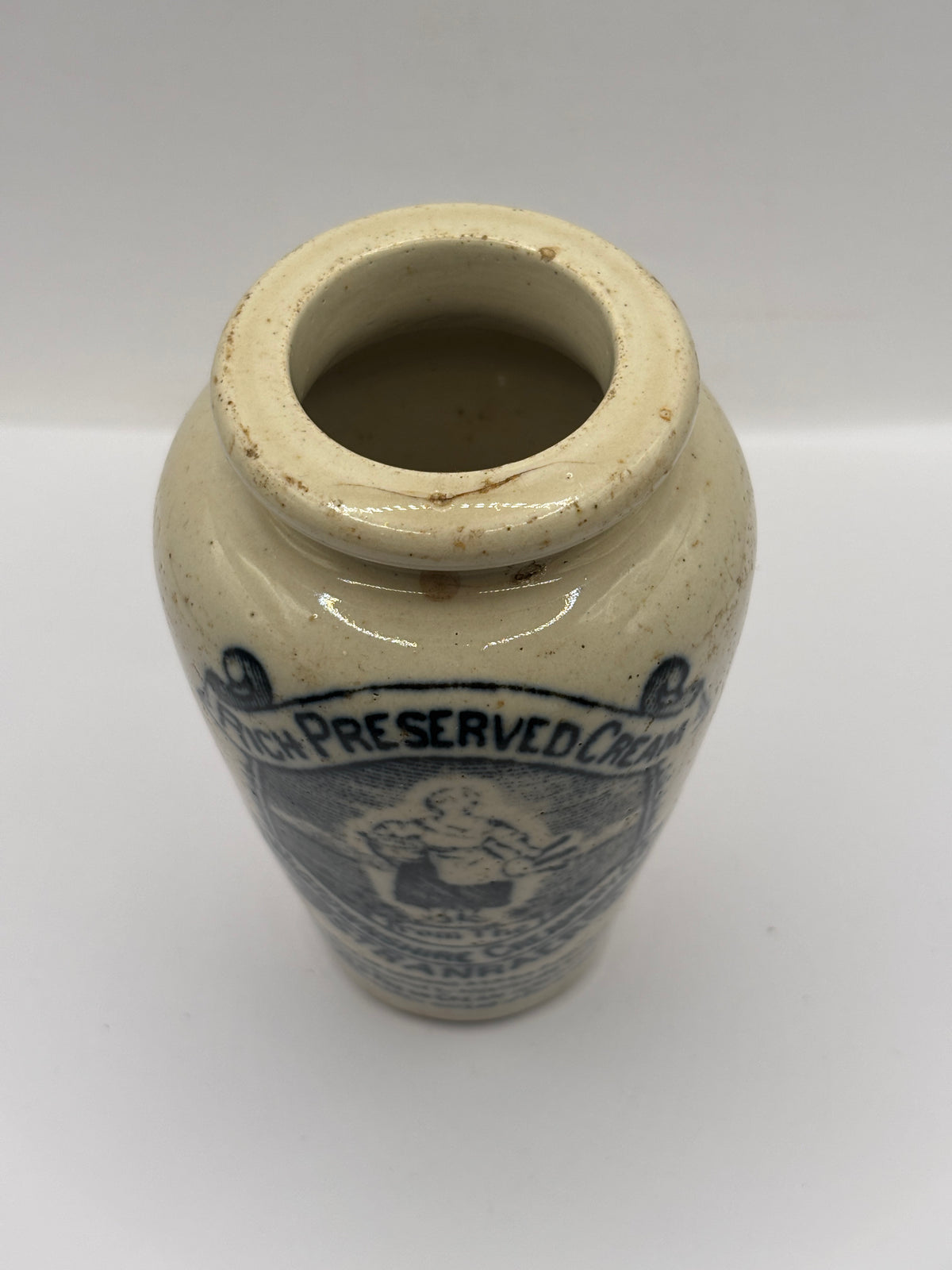 Old advertising cream pot, rich preserved cream stranraer, milkmaid
