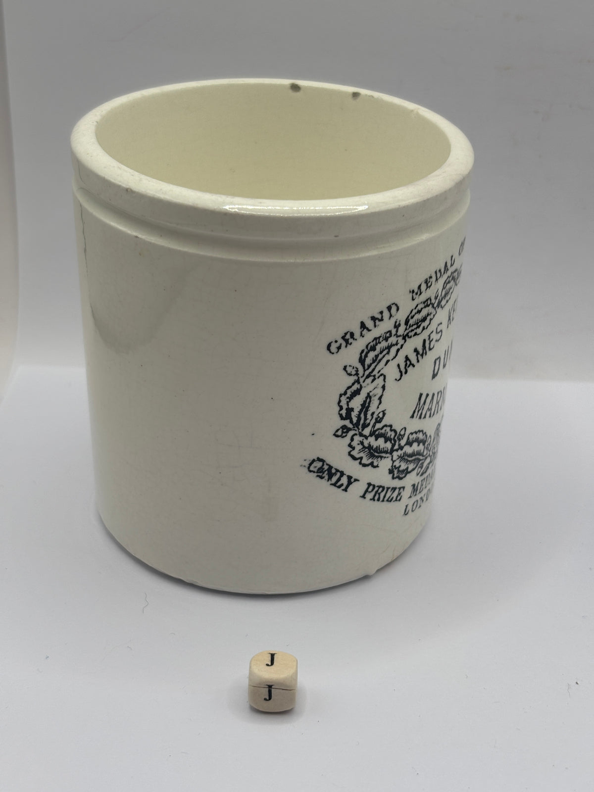 Old 1lb stoneware marmalade pot, James Keiller Dundee marmalade (J)