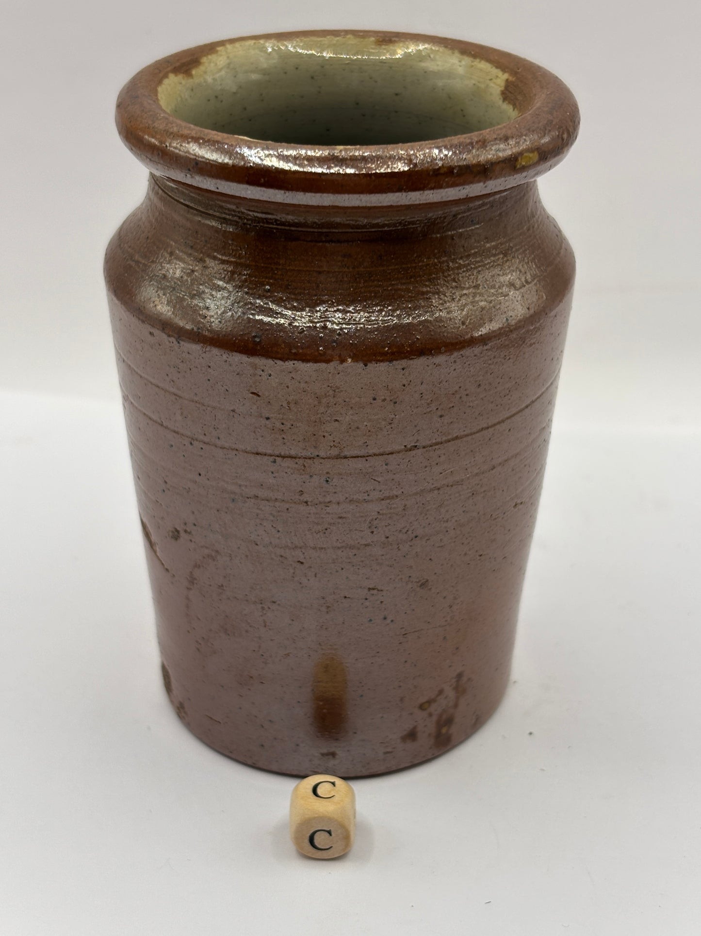 Old small brown stoneware jar (c) 11cms