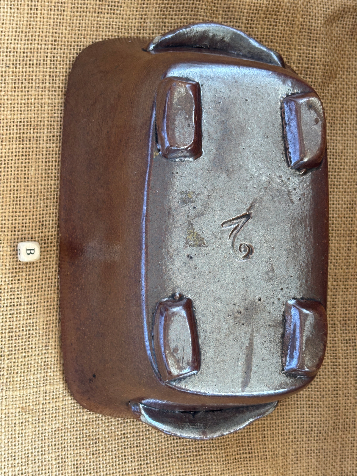 Old brown salt glaze stoneware pie dish (B)