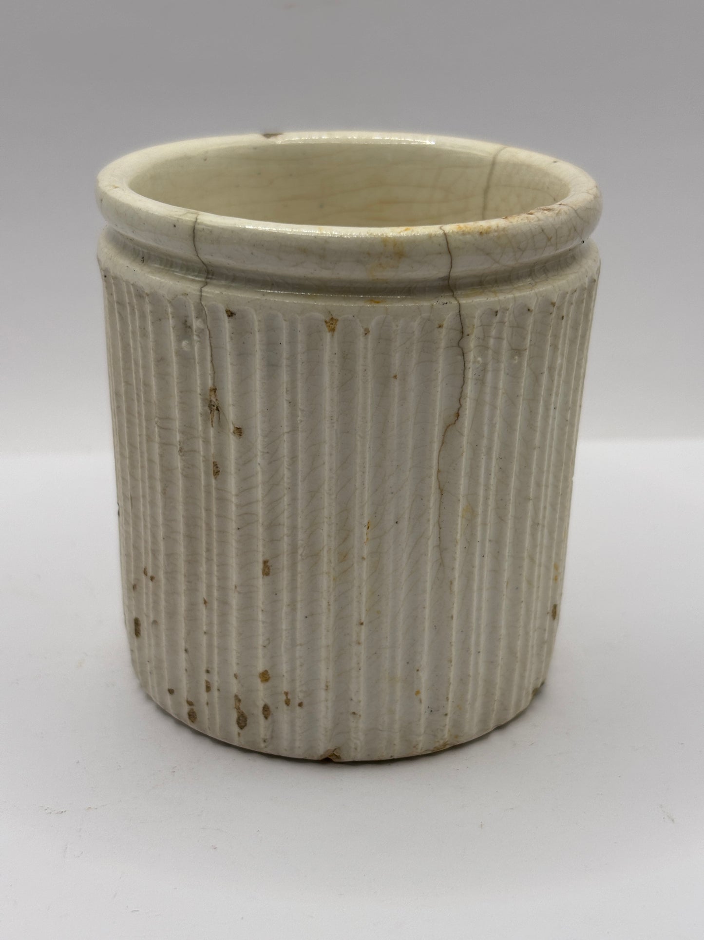 Early ribbed stoneware jam & marmalade pot