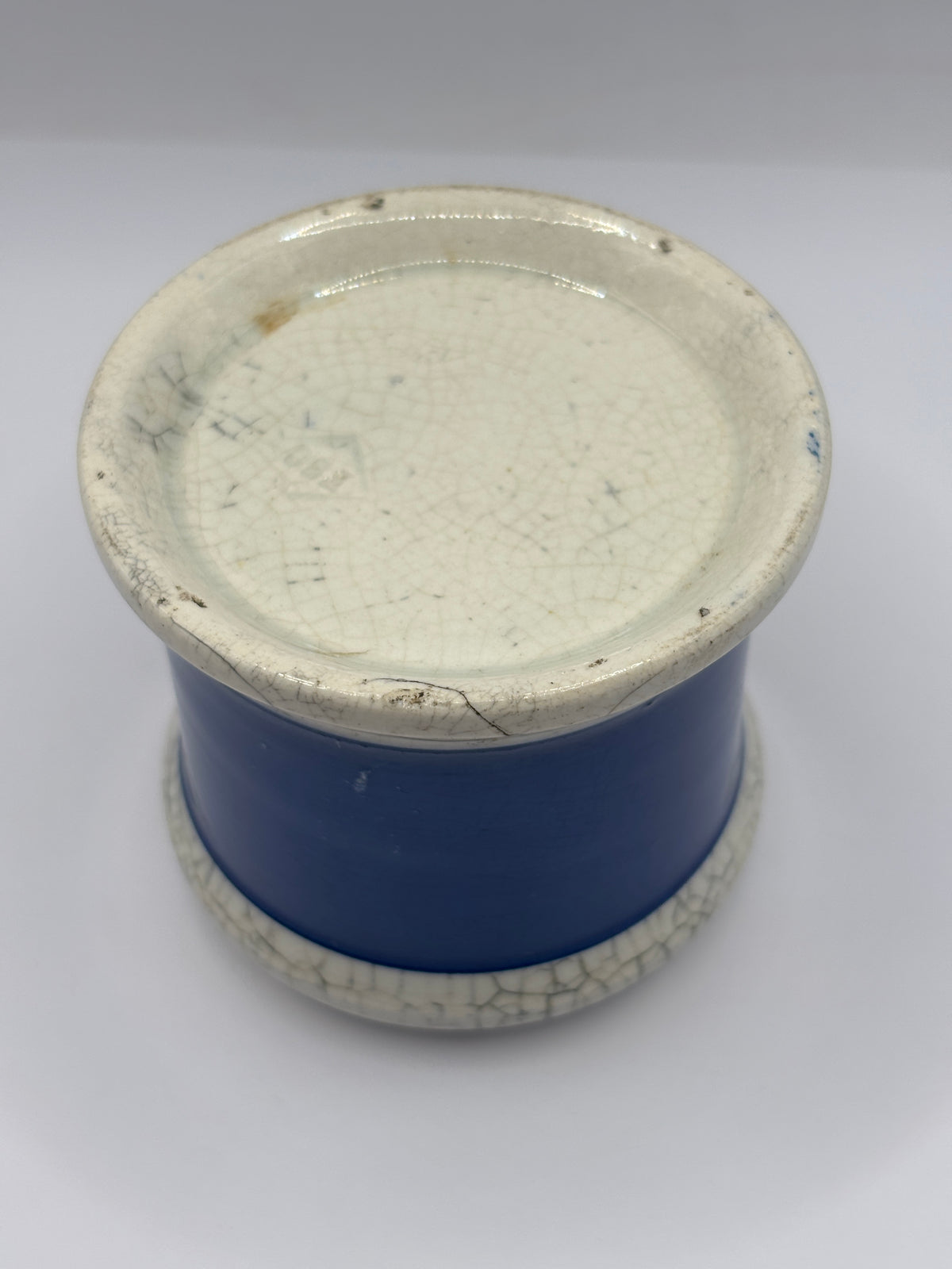 Old small plain blue stoneware apothecary jar