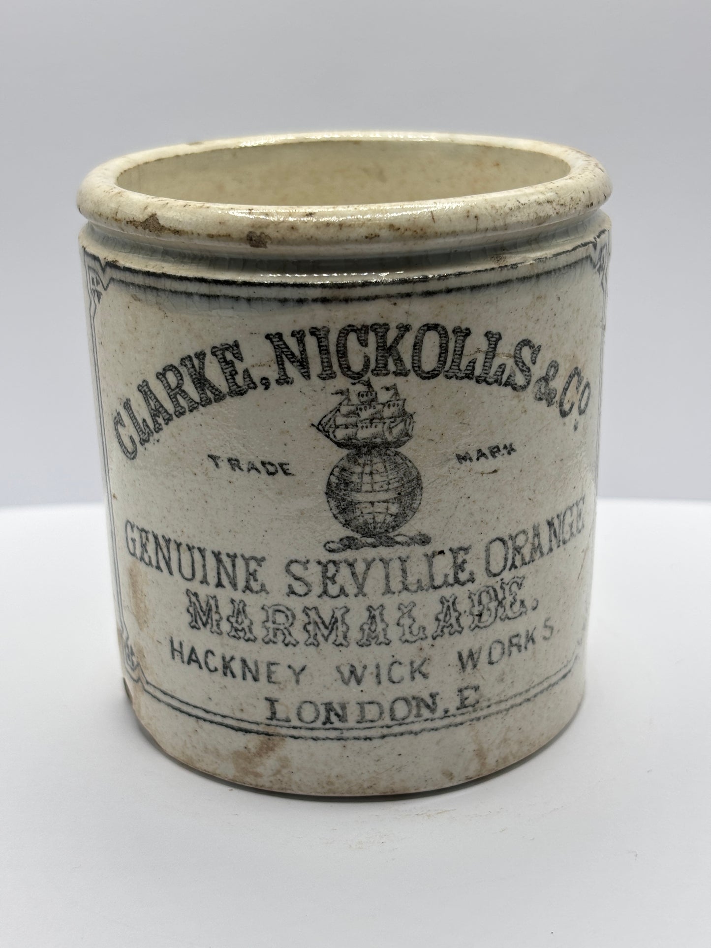 Rare old Clarke Nichols & Co marmalade jar. Repaired