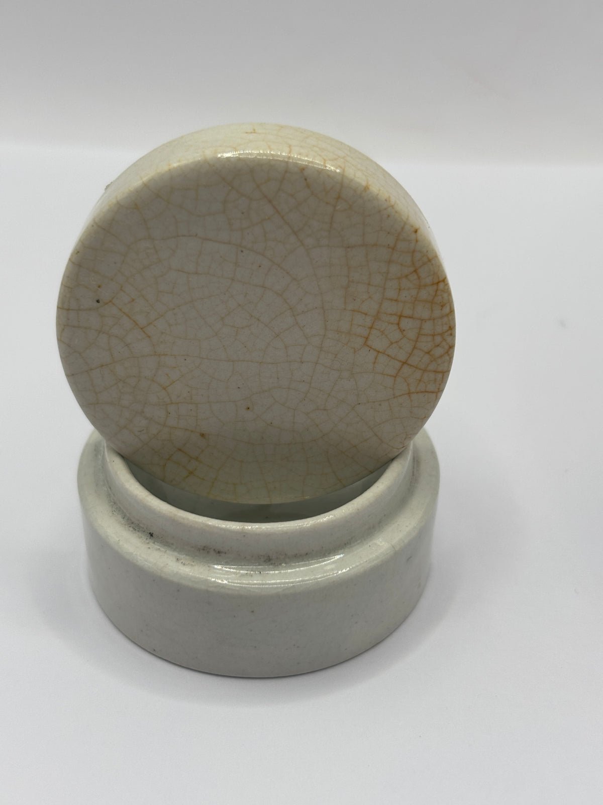 Old mini plain stoneware pot lid and base