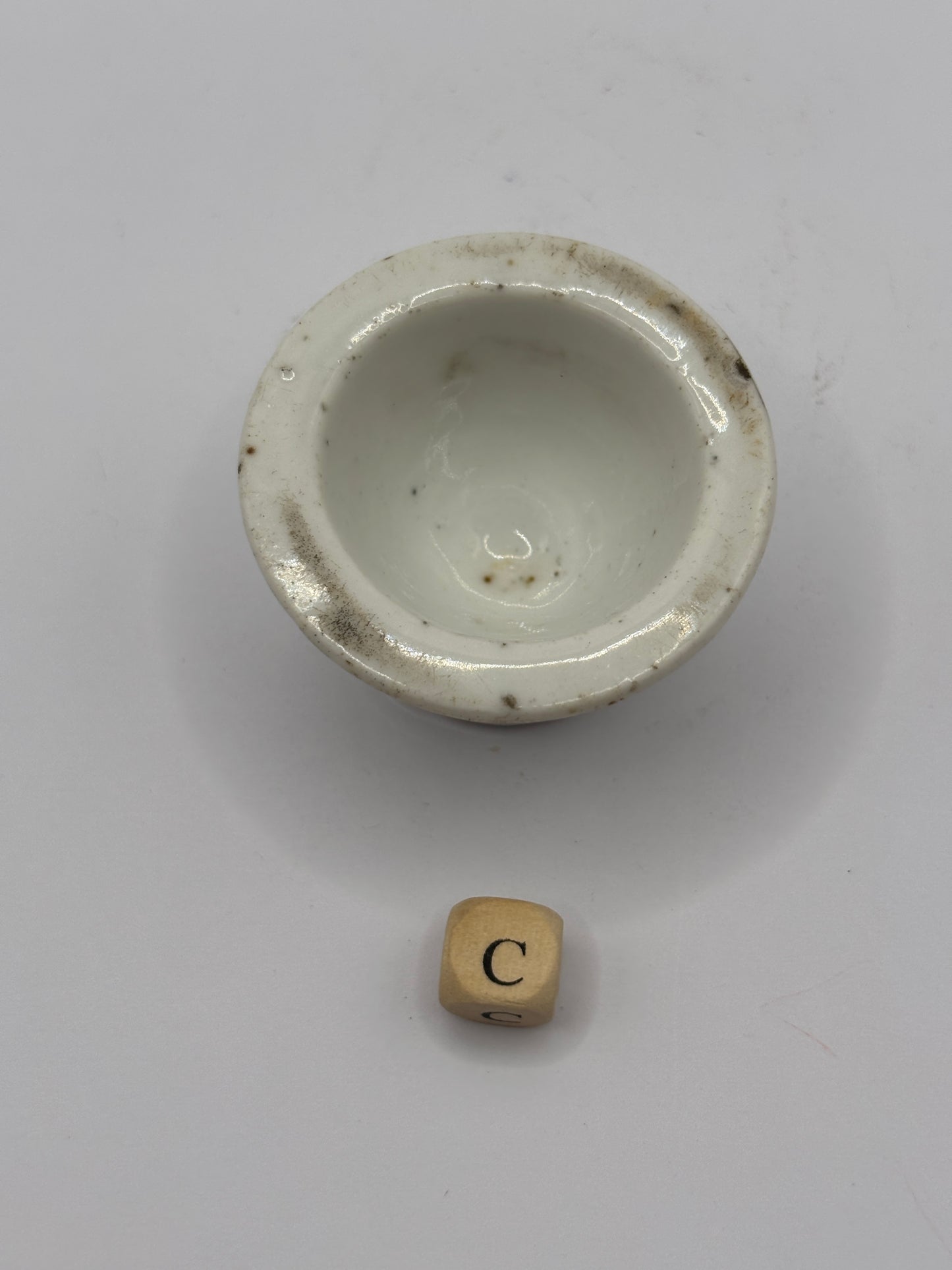Old white stoneware school desk inkwell (c)