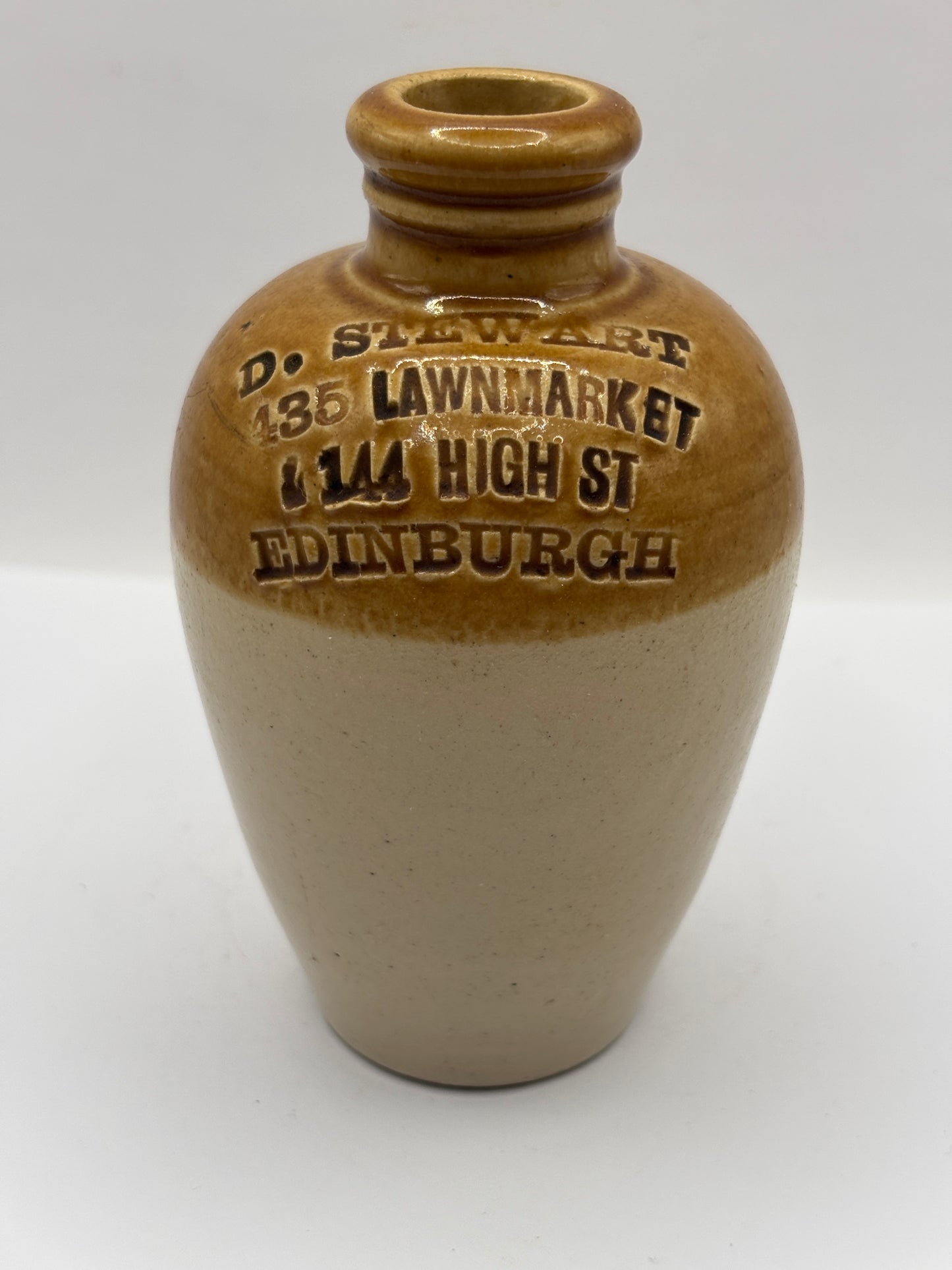 Old small stoneware whisky jug, Edinburgh 11cms