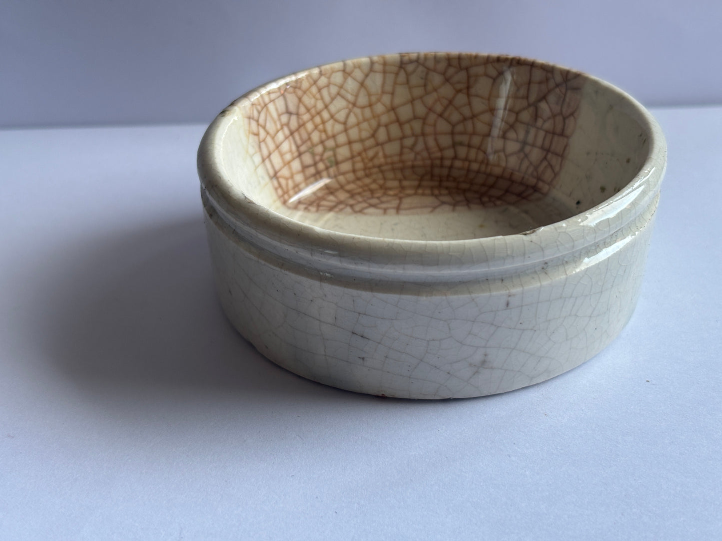 Old stained & crazed stoneware meat paste pot