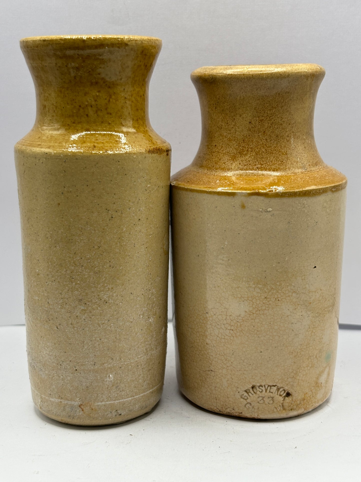 2 old stoneware blacking pots