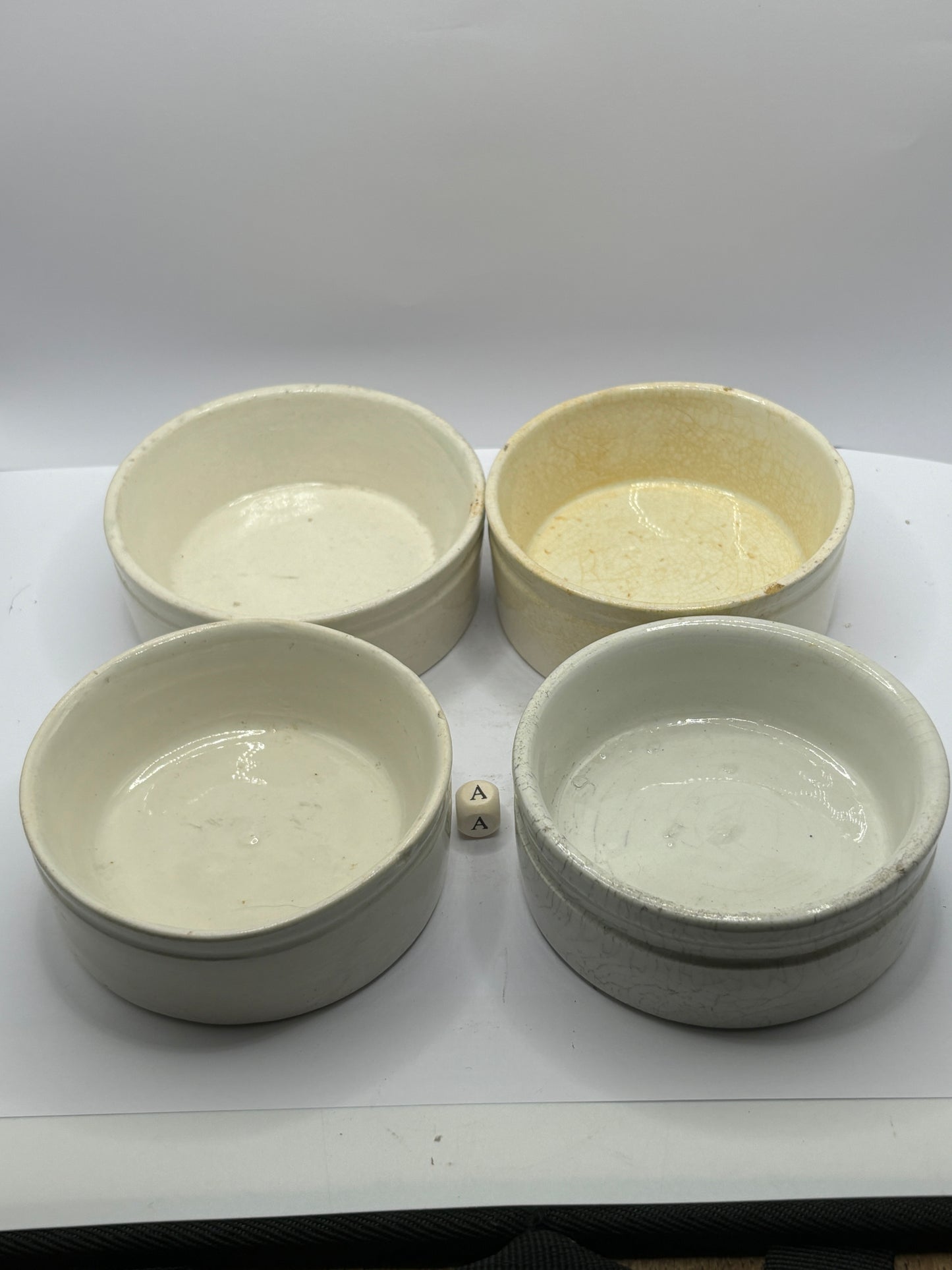 4 plain meat paste pots/ dishes (A)