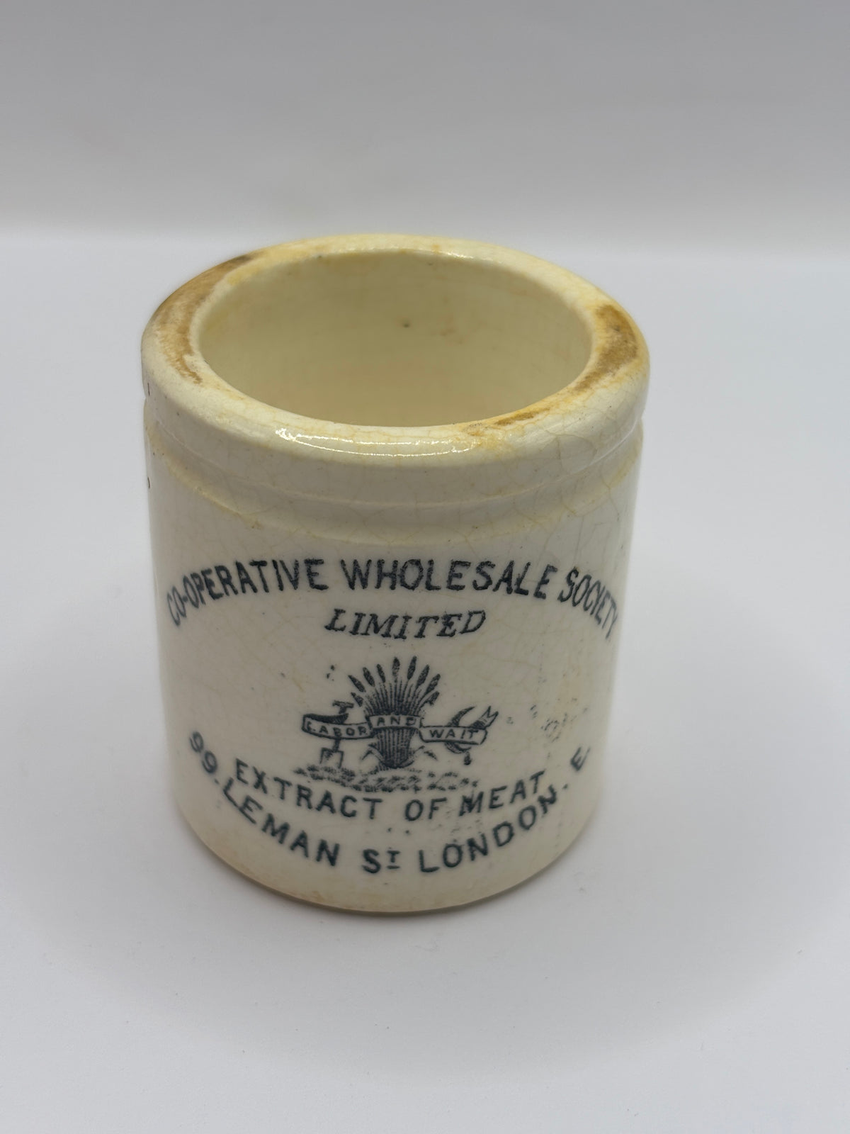 Old advertising pot, Cooperative wholesale society extract of meat