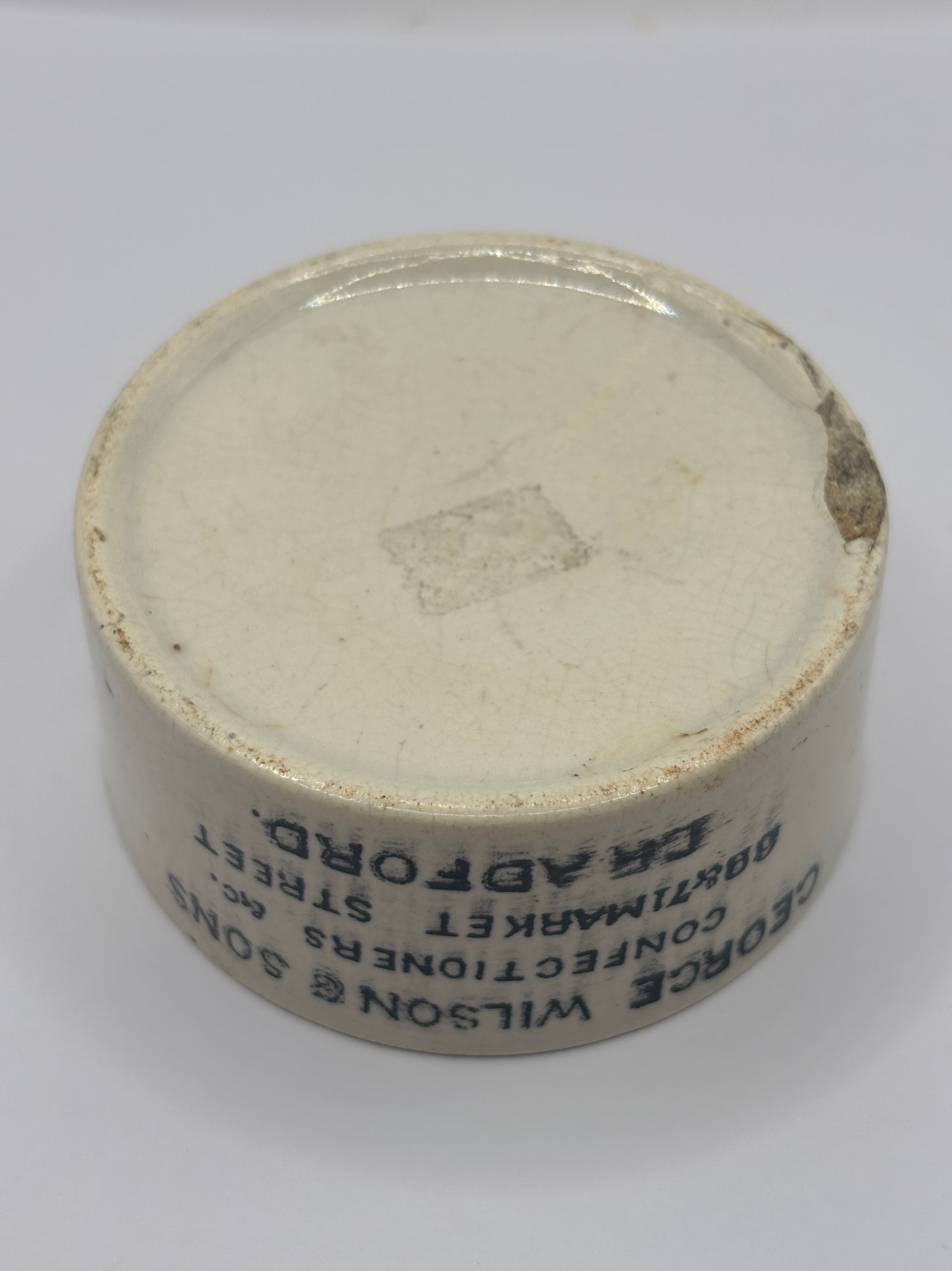 Old advertising meat paste pot, George Wilson & Sons. confectioners Bradford