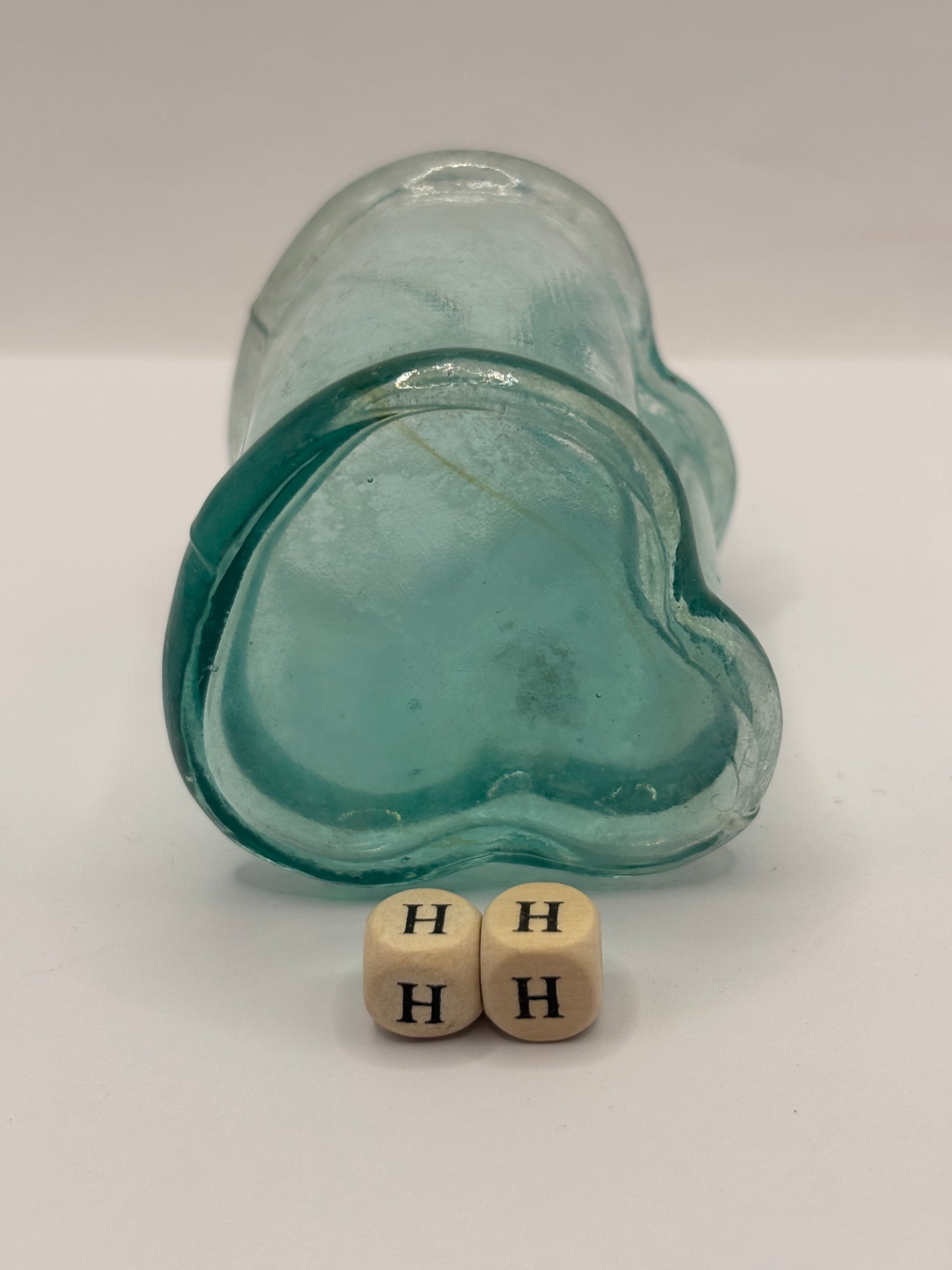 Old aqua glass inkwell (HH)