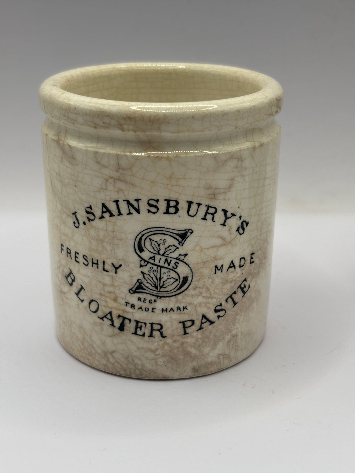 Old stoneware advertising jar, Sainsburys Bloater paste