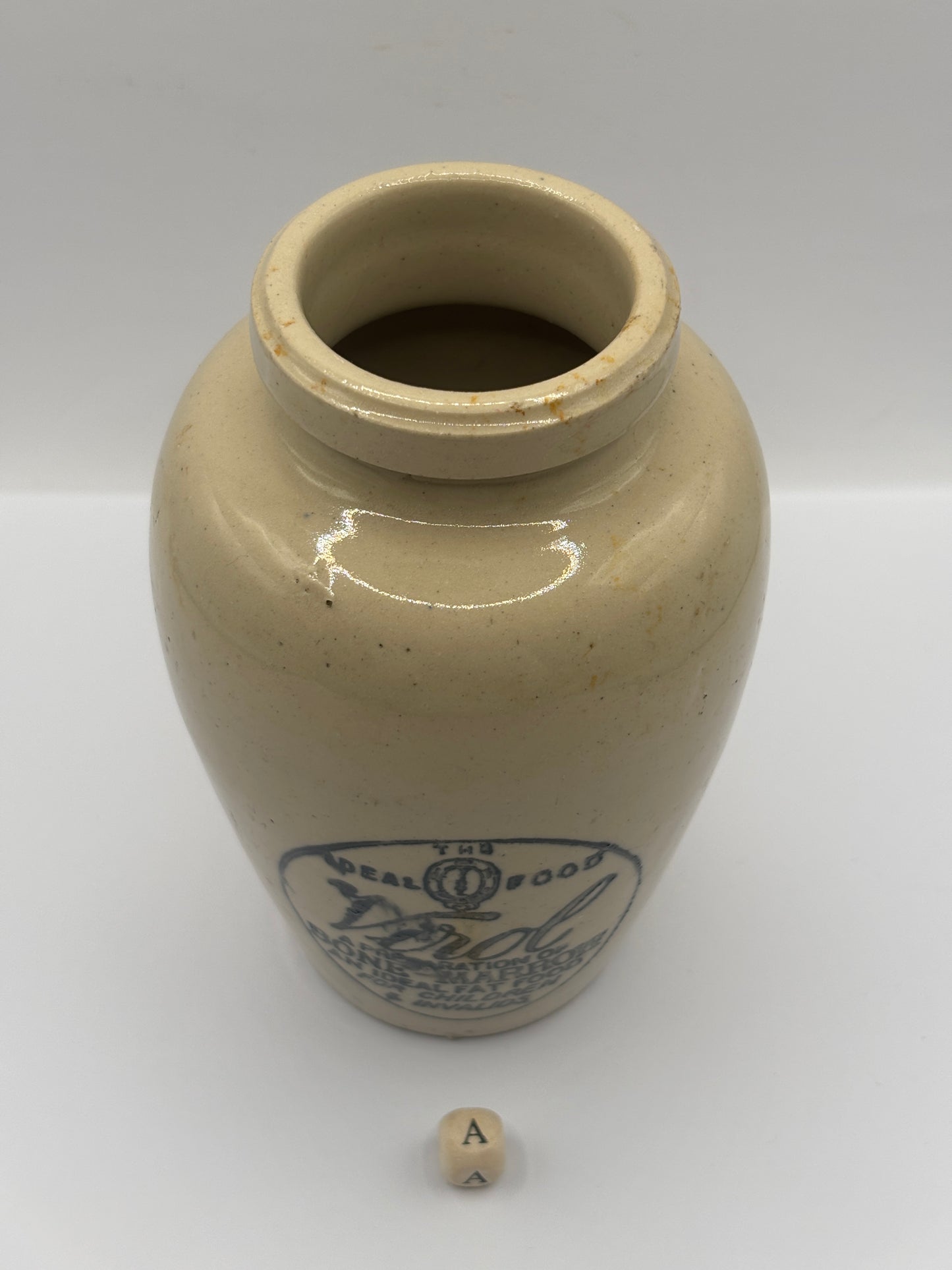 Old stoneware advertising Virol jar 13.5cms (a)