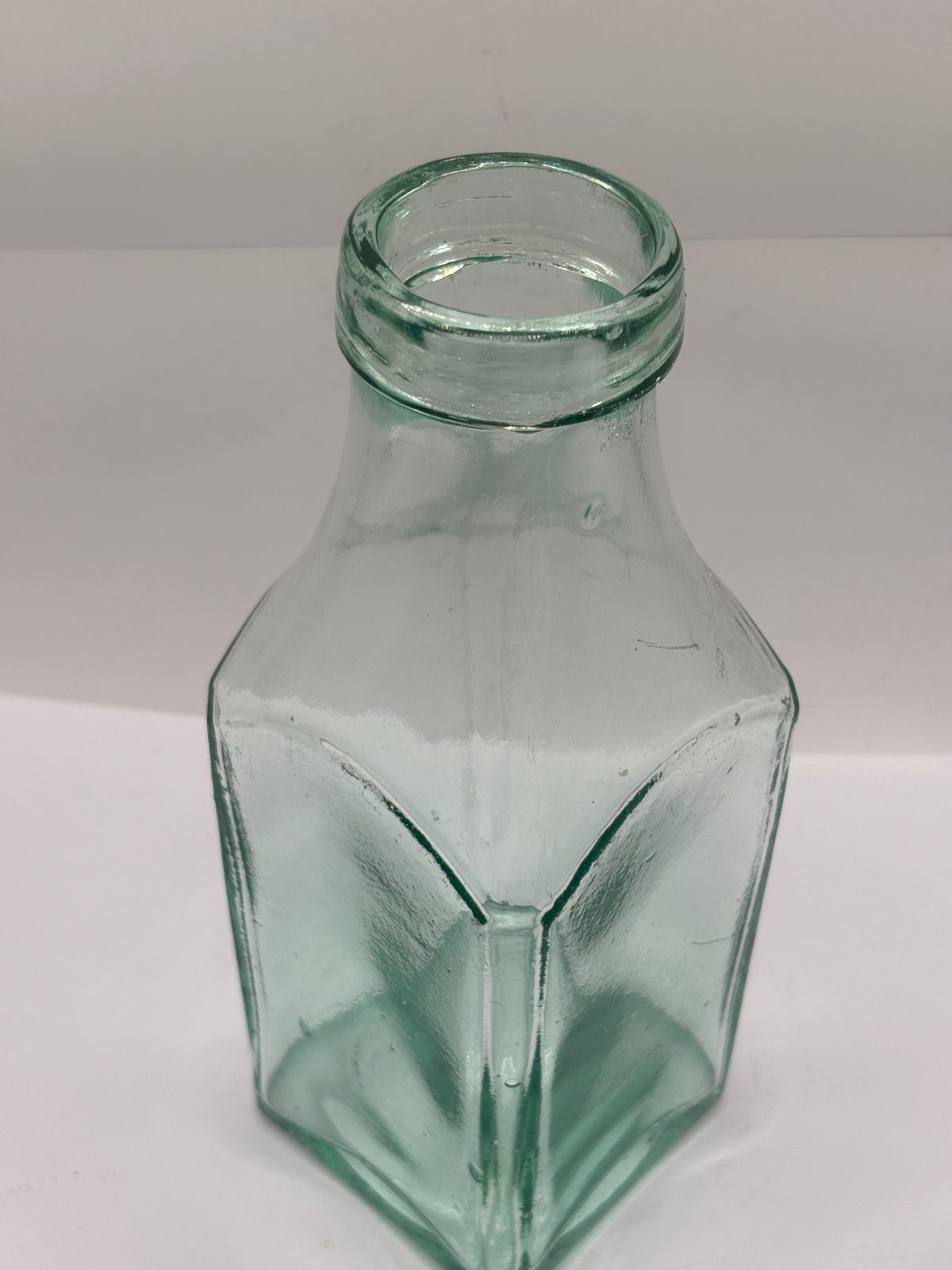 Old square aqua glass pickle jar (J)