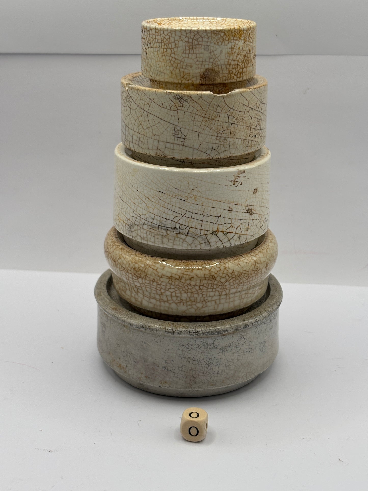 5 old stained & crazed bases, stackers (o) damages