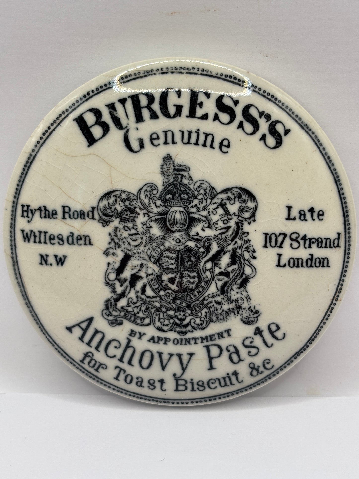 old advertising lid, Burgess’s anchovy paste