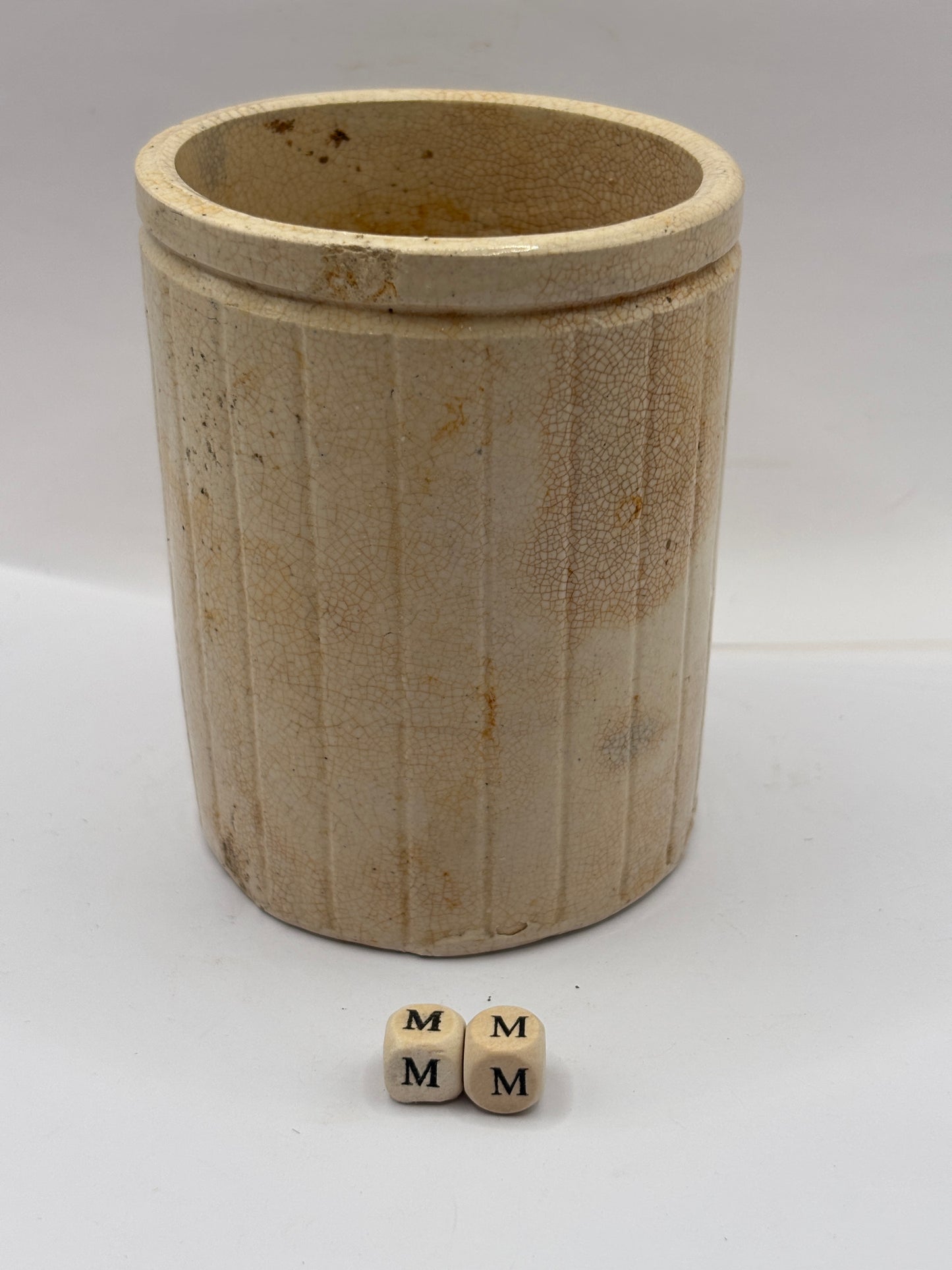 Old 1lb ribbed stoneware jam pot (mm)