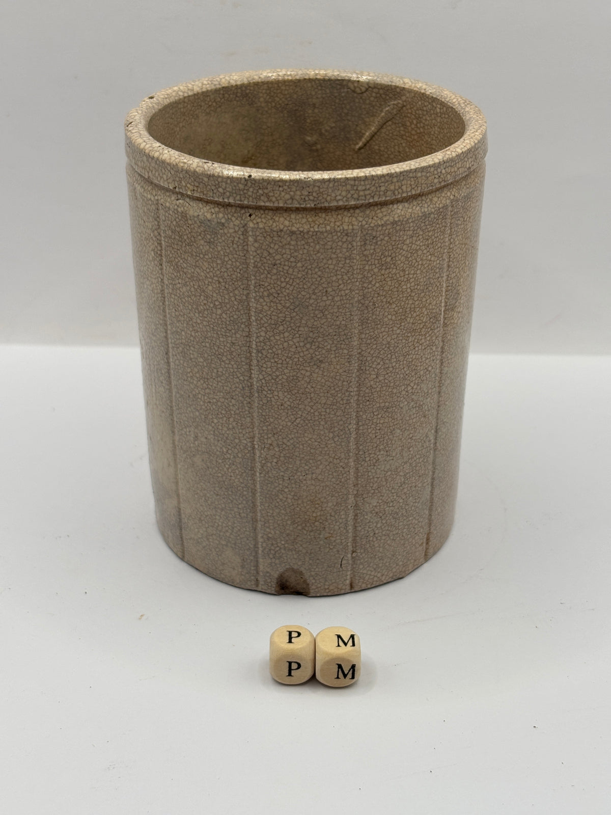 Old 1lb ribbed stoneware jam pot (PM) stained & crazed