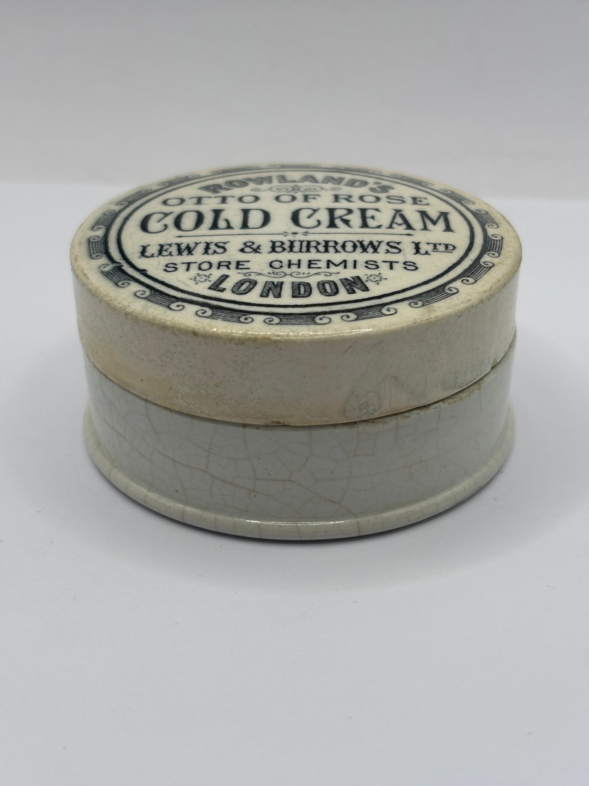 Old advertising lid and base. Rowlands Otto of rose cold cream