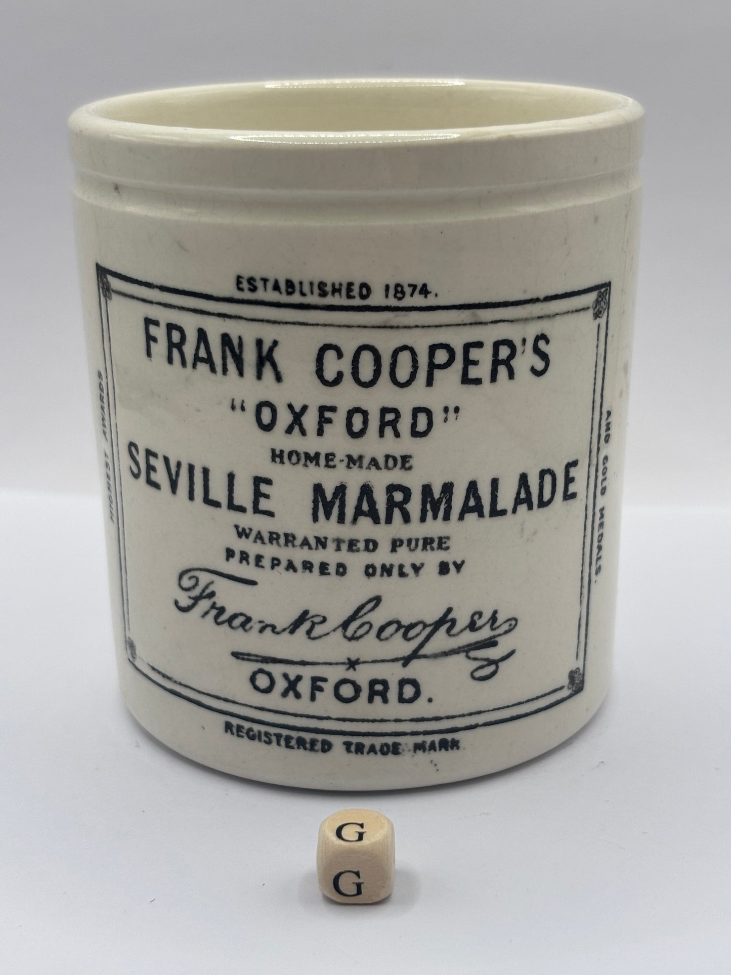 Old 1lb Frank Cooper marmalade Jar with lid (G)