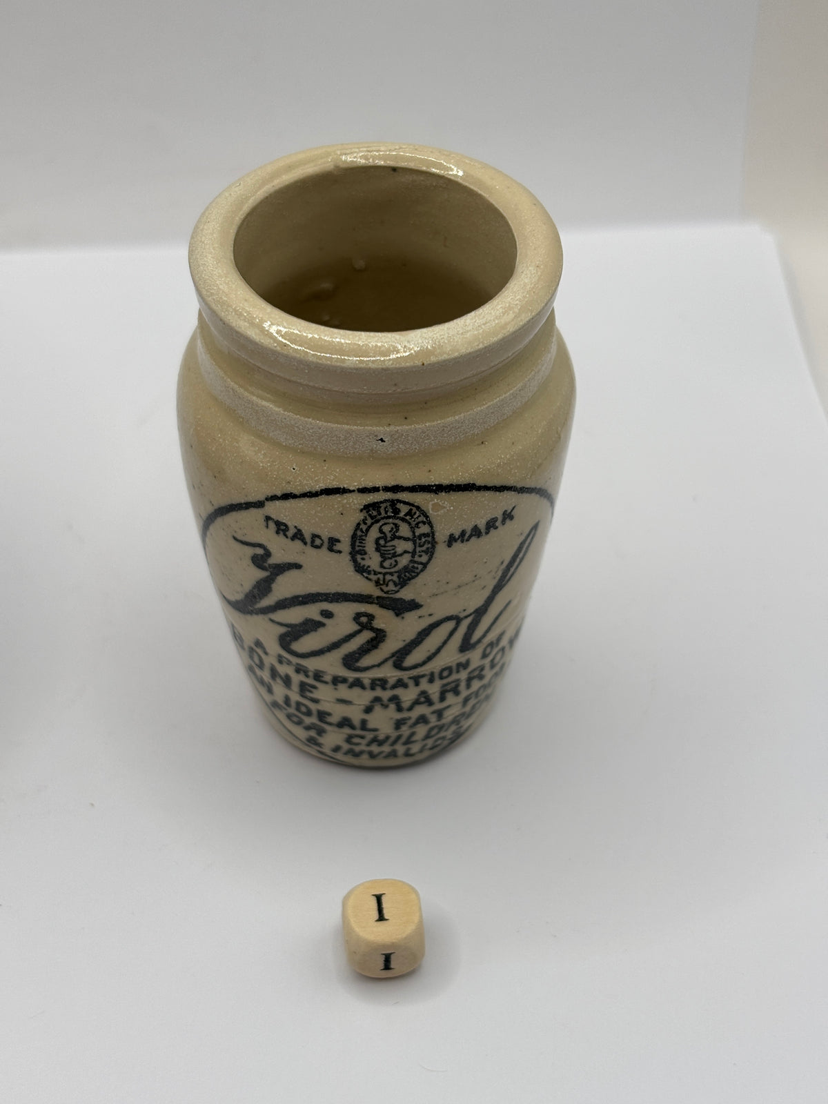 Old advertising stoneware Virol pot (i)