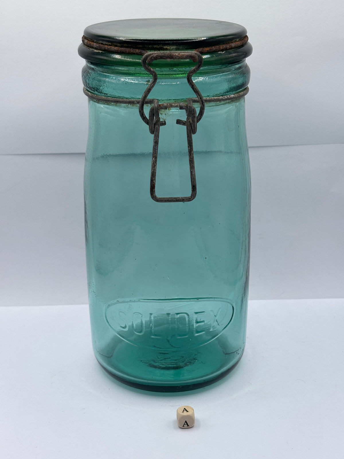 Old French green glass canning jar, Solidex (a)