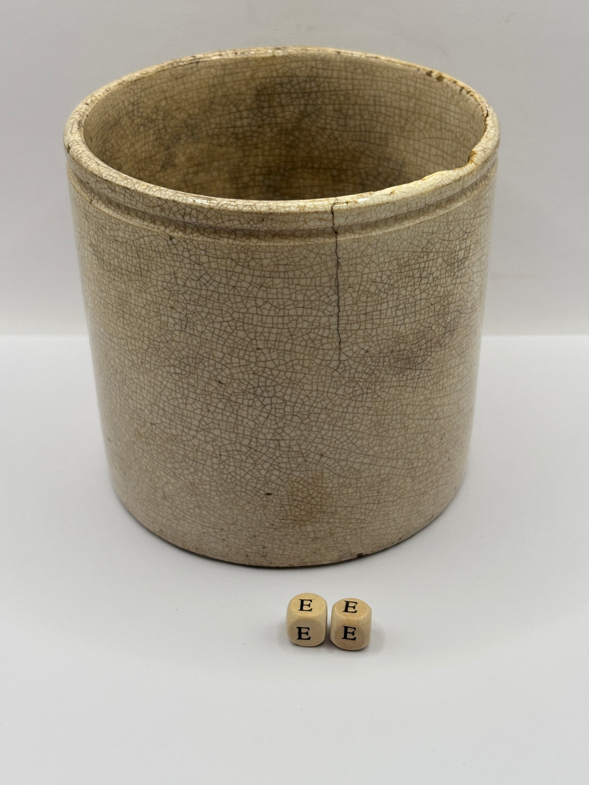 Old 2lb plain stoneware marmalade pot, hairline & chip (ee)