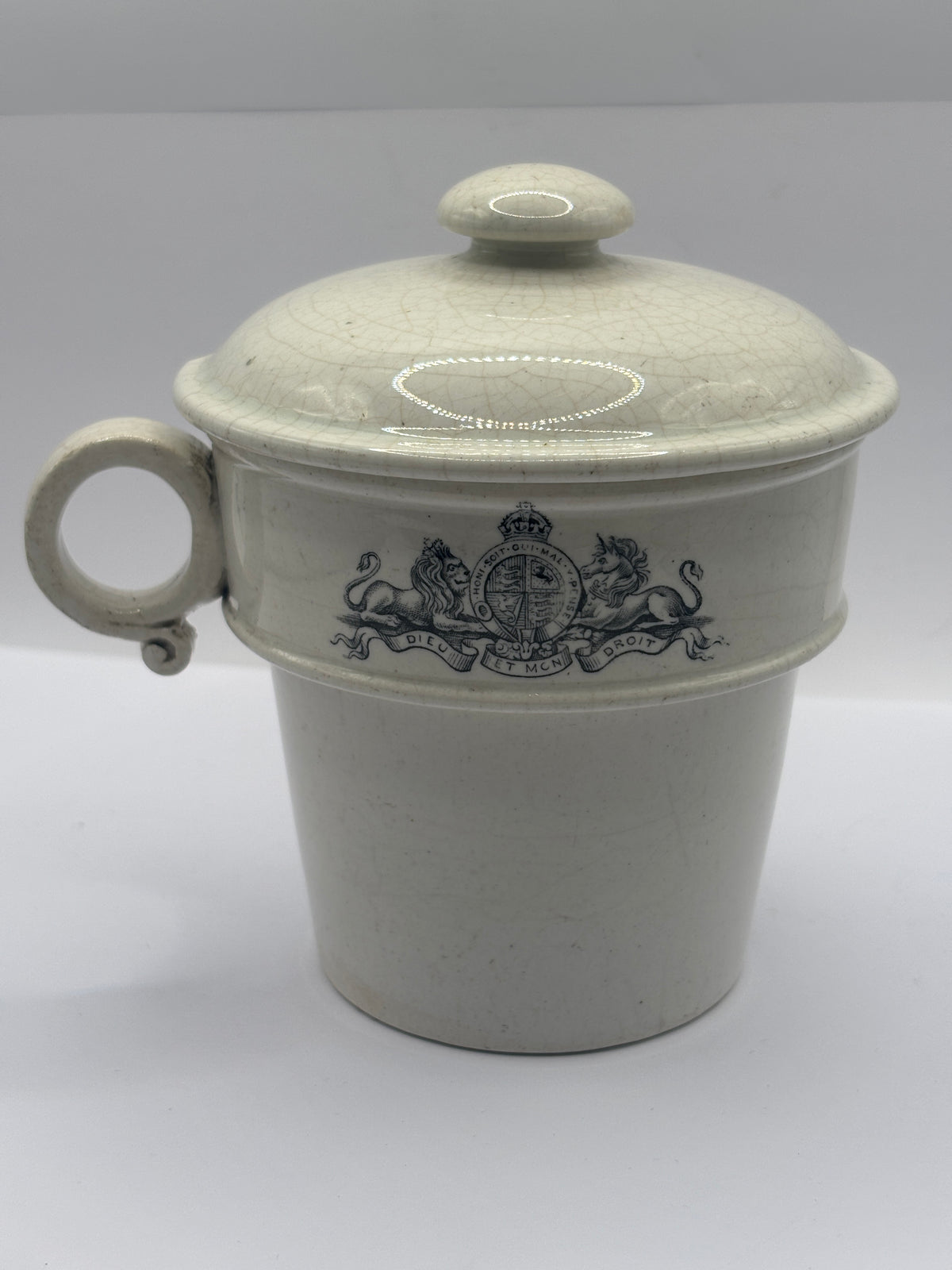 Old stoneware advertising food warmer, Clarkes pyramid food warmer & lid