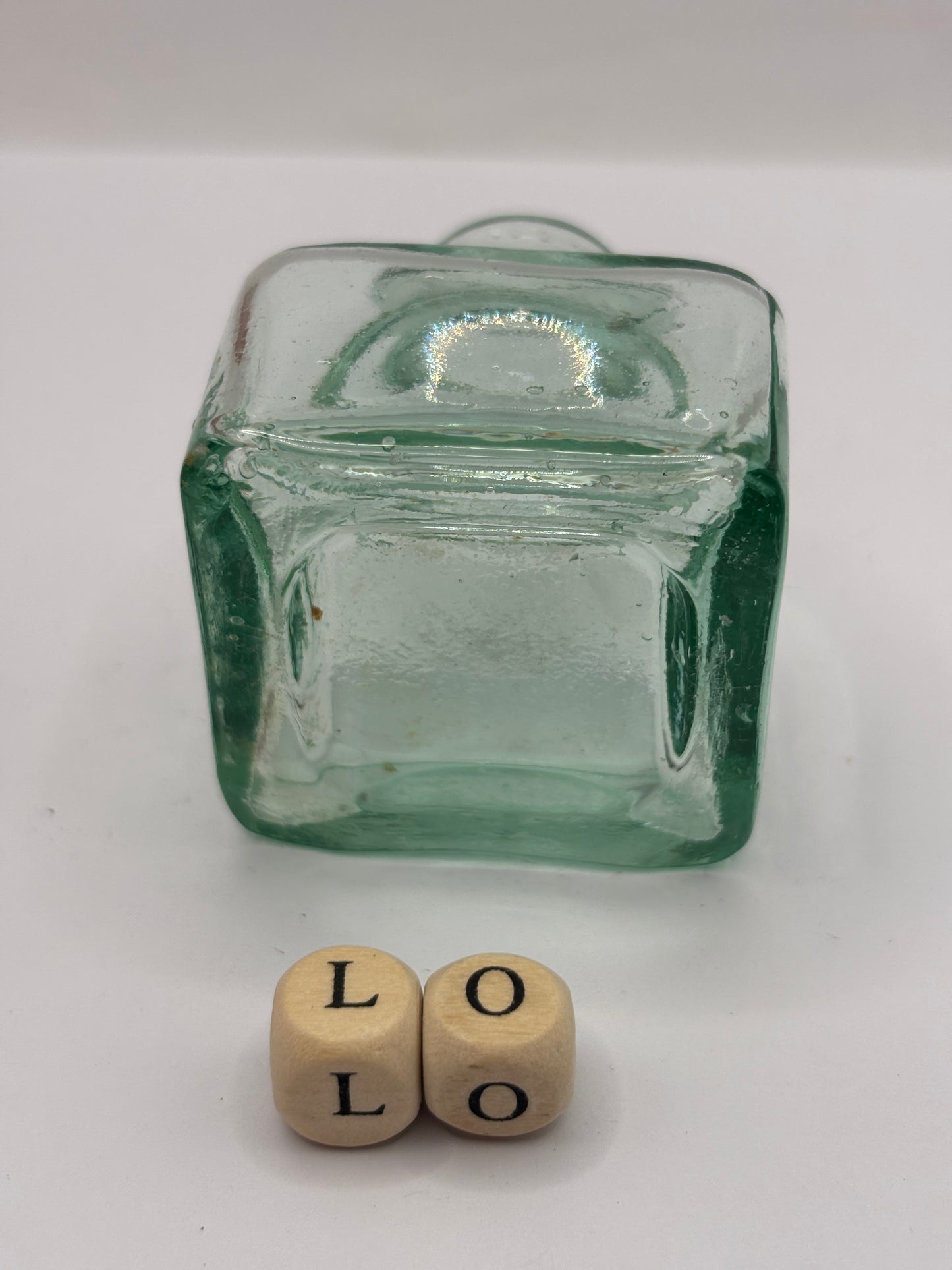 Old aqua glass inkwell, Free Sample ink (LO)