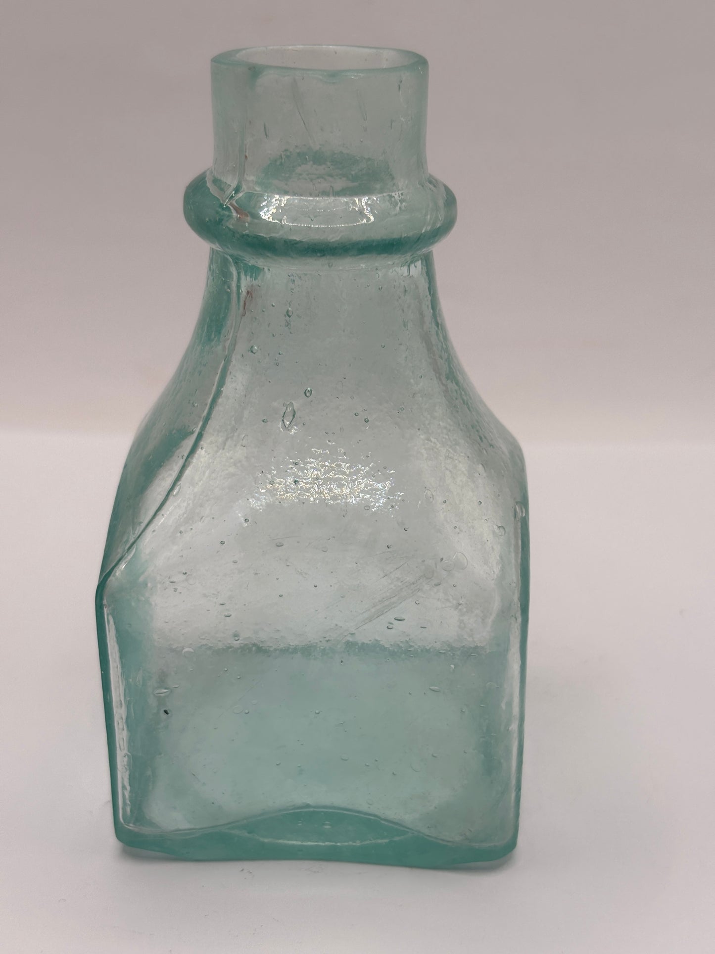 Old tall aqua inkwell,ink bottle. 10.5cms