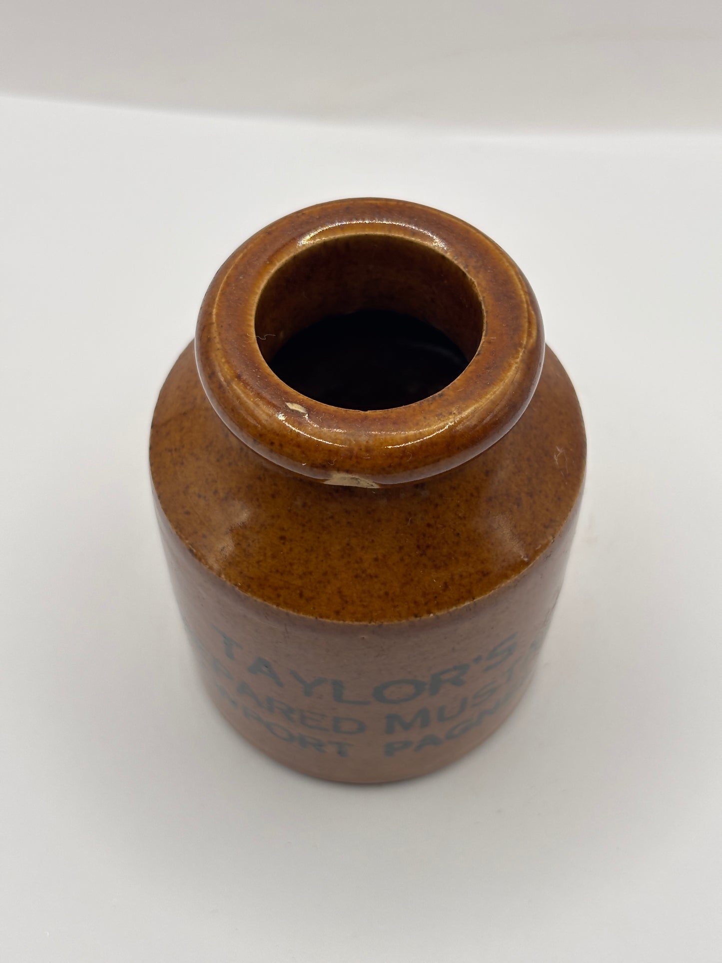 Old small sized advertising jar, Taylors prepared mustard. Chipped