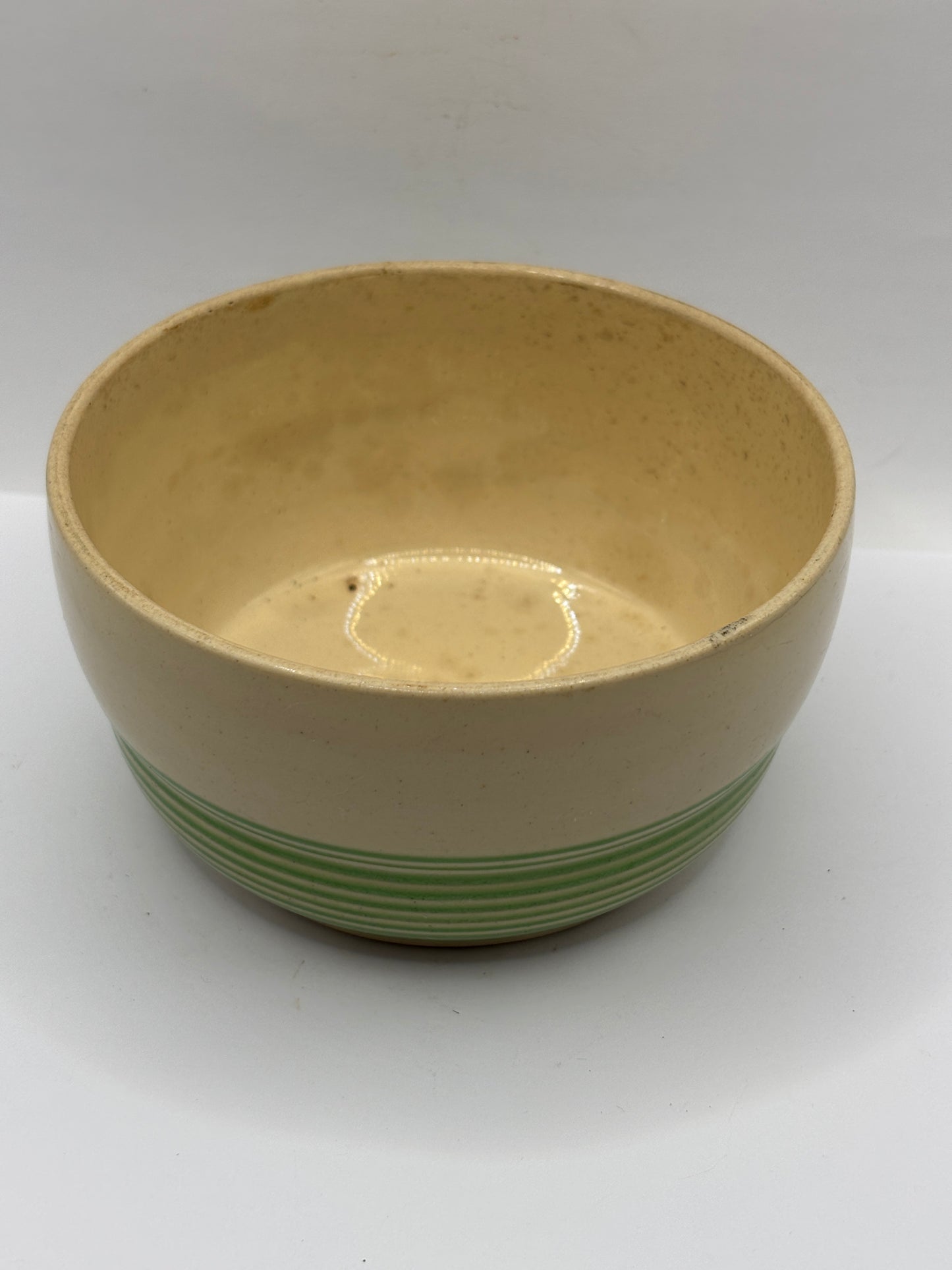 Old stoneware butter dish, no lid. Stained