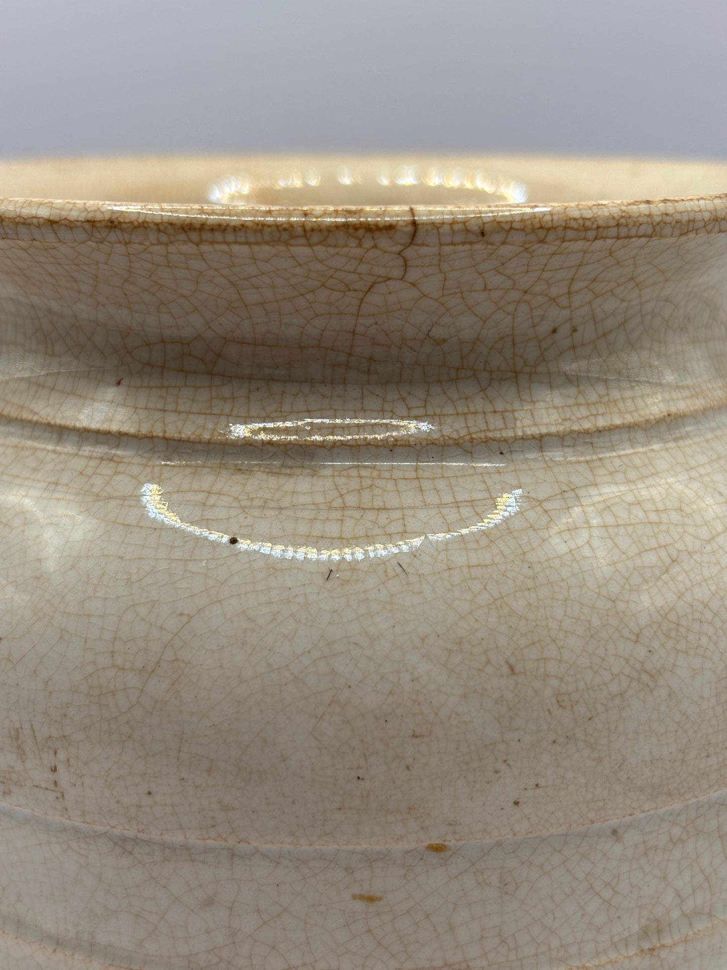 Old rice jar, stained & crazed