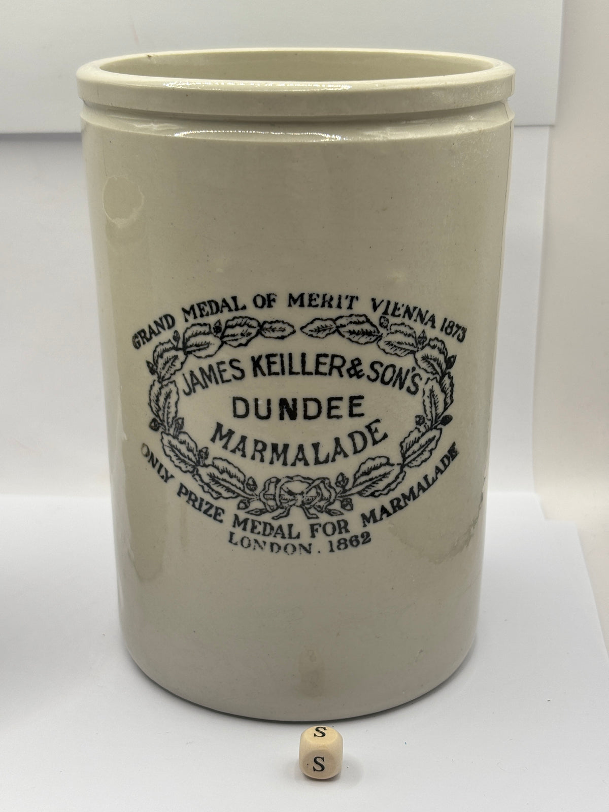 Old rare Tall 3lb stoneware marmalade pot, James Keiller Dundee marmalade (s)