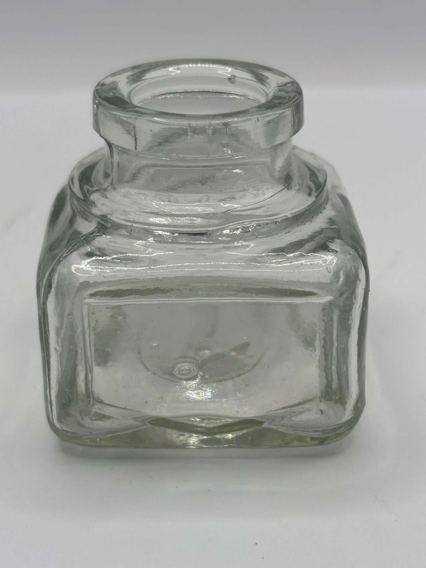 Old clear glass advertising inkwell, ink bottle. Fields ink