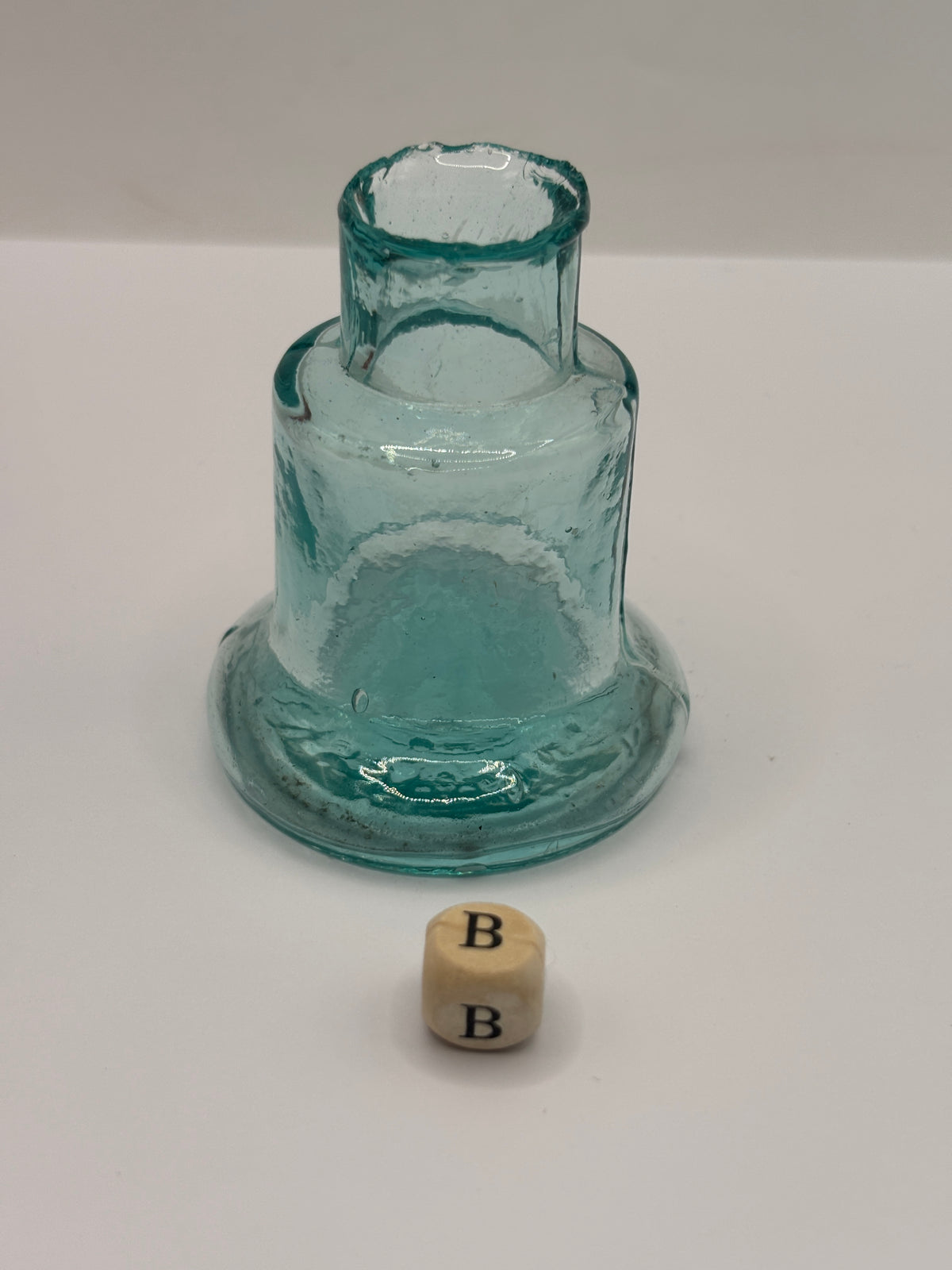 Old aqua glass inkwell, Bell ink. Ink bottle (B) Stephens ink